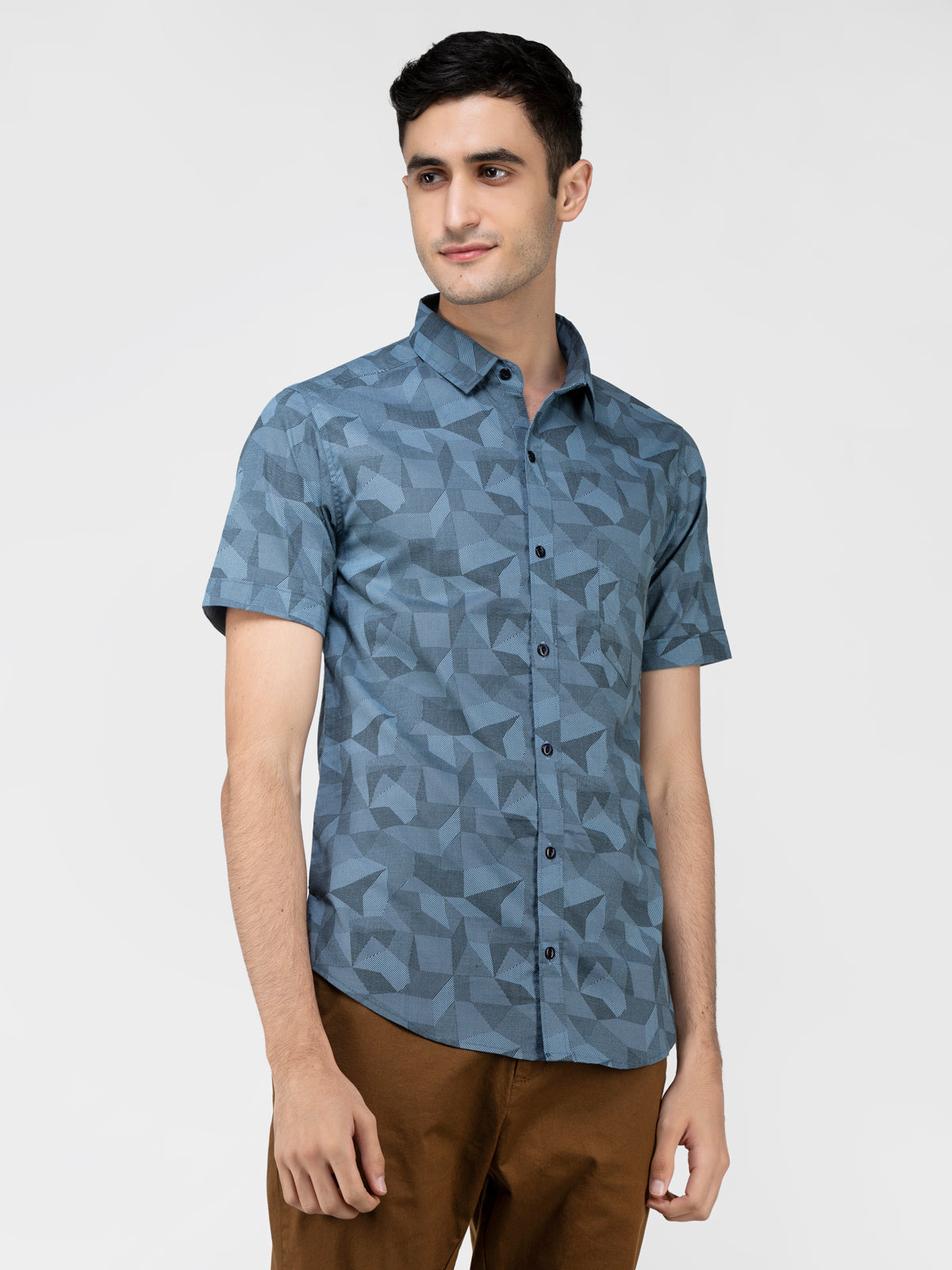 Lazy panda Geometric abstraction printed blue shirt