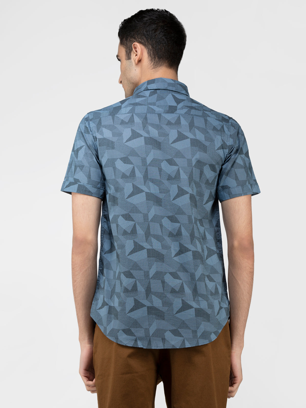 Lazy panda Geometric abstraction printed blue shirt