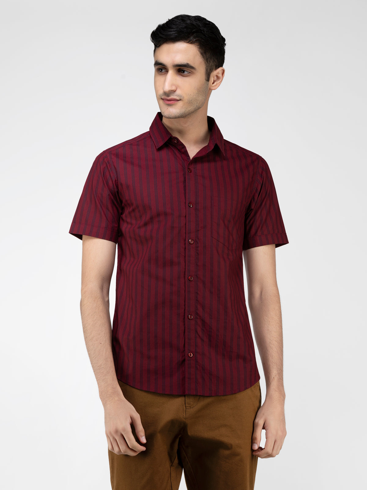 Lazy panda black stripe printed maroon shirt