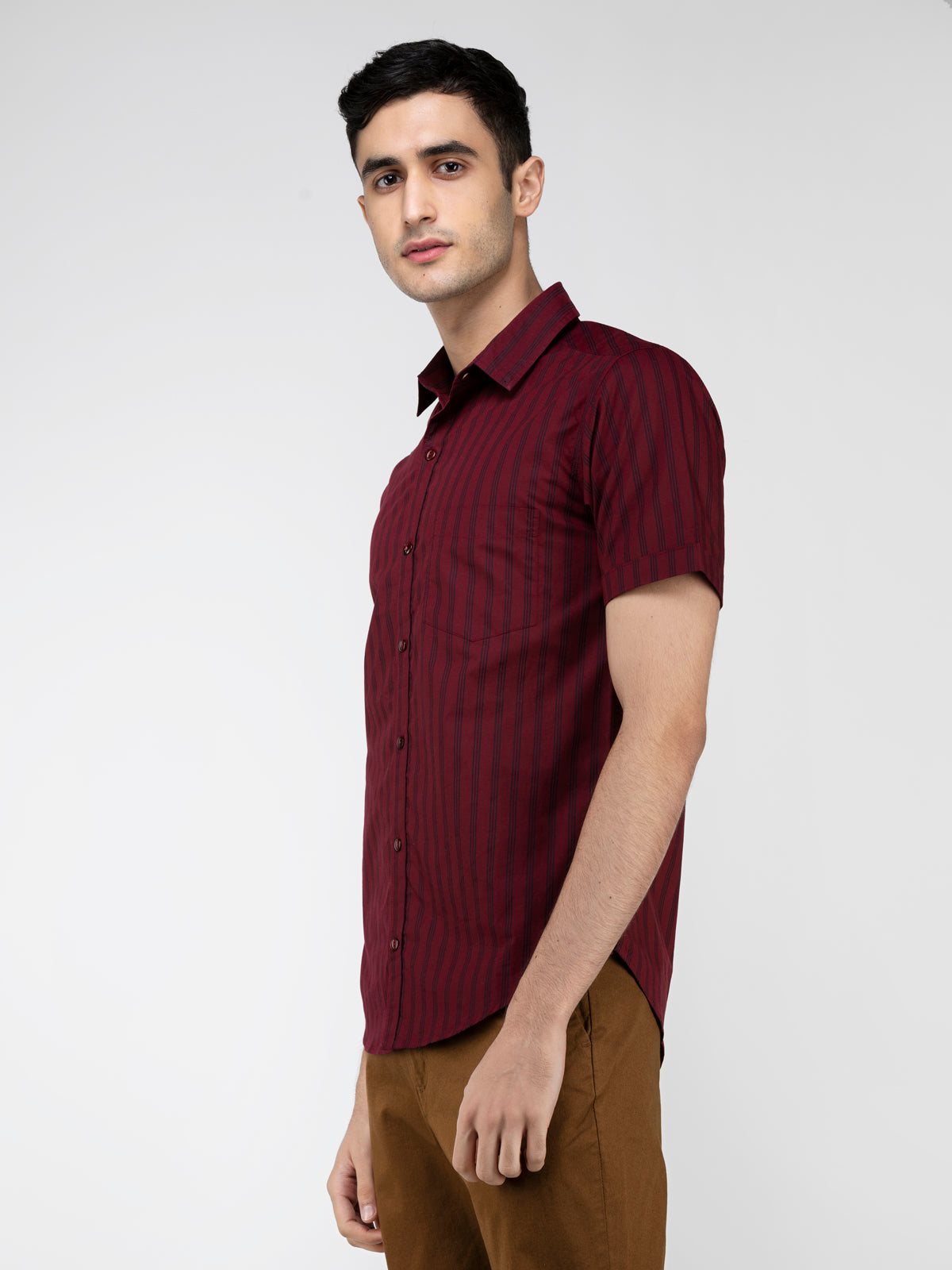 Lazy panda black stripe printed maroon shirt