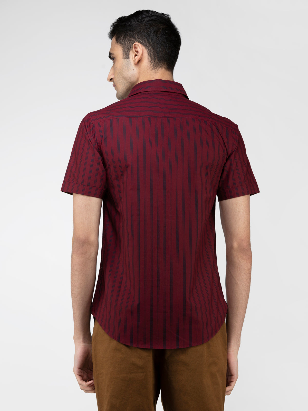 Lazy panda black stripe printed maroon shirt
