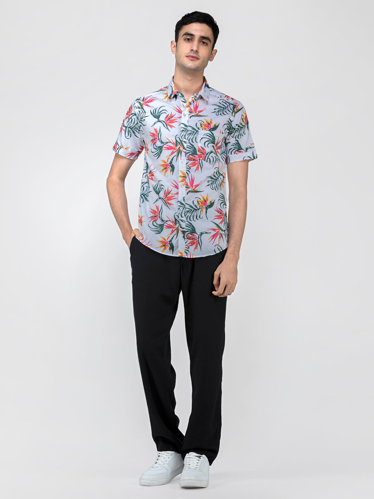 Lazy panda Floral printed white shirt
