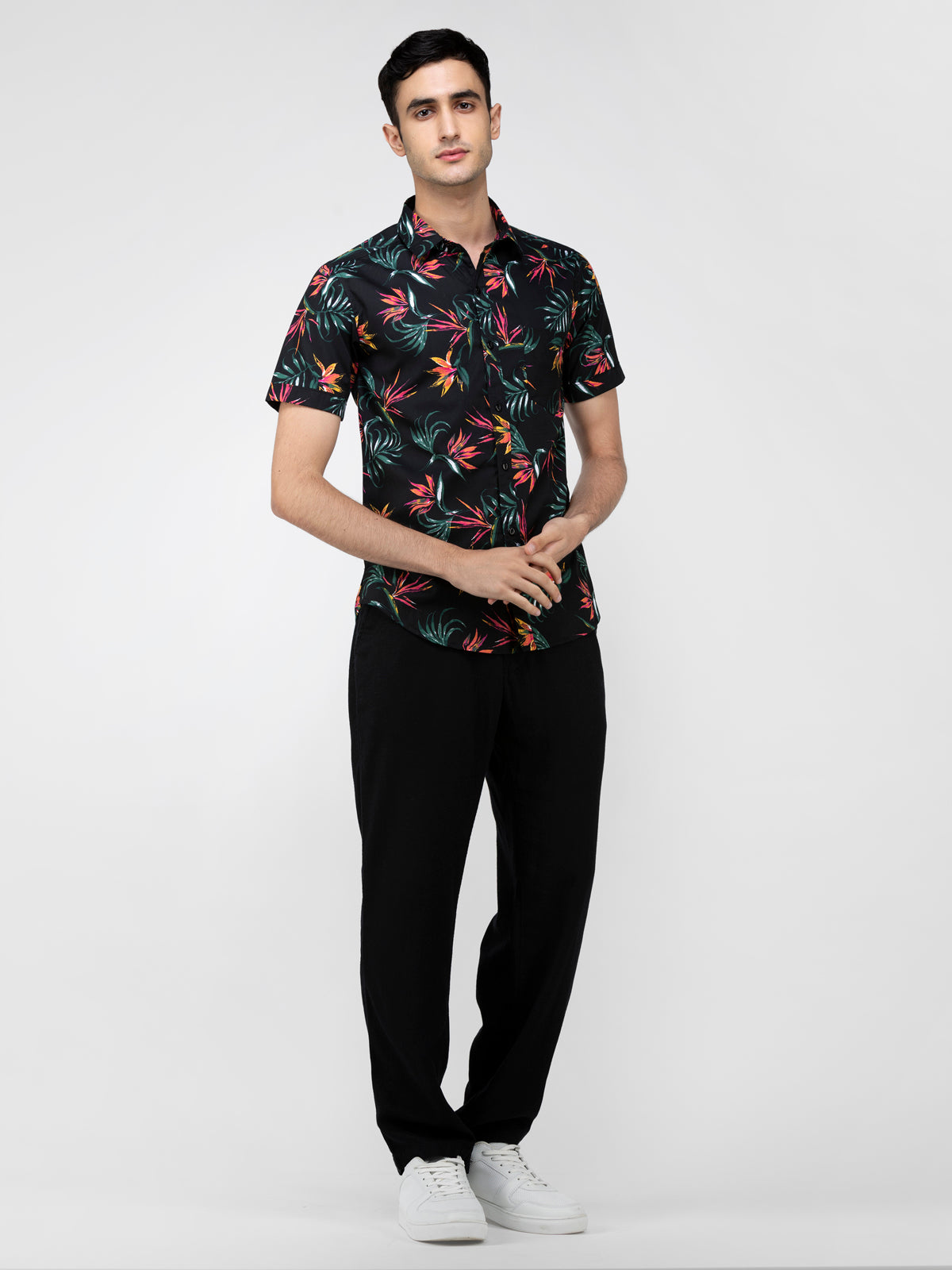 Lazy panda floral printed black shirt