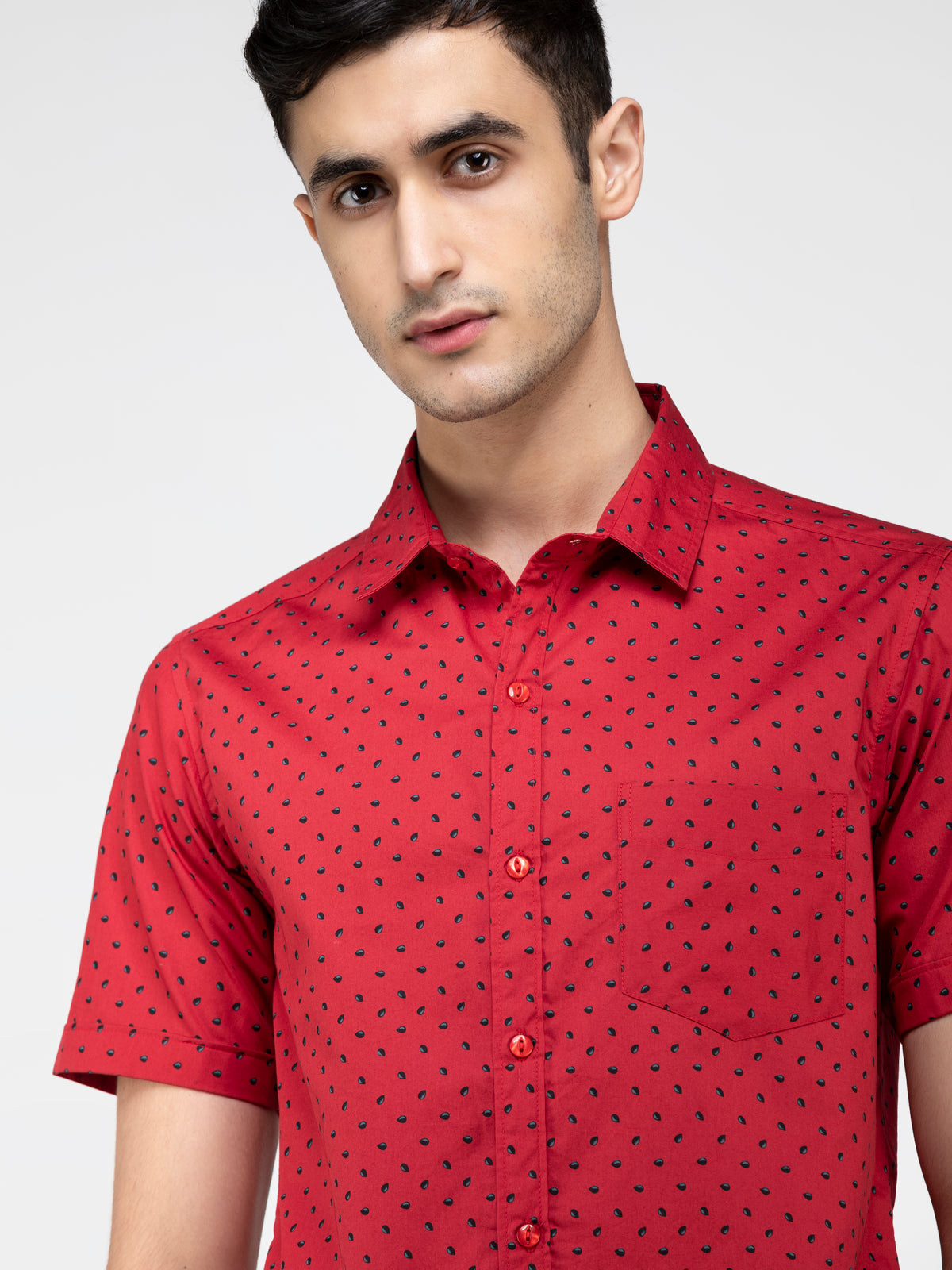 Lazy panda black doted printed red shirt