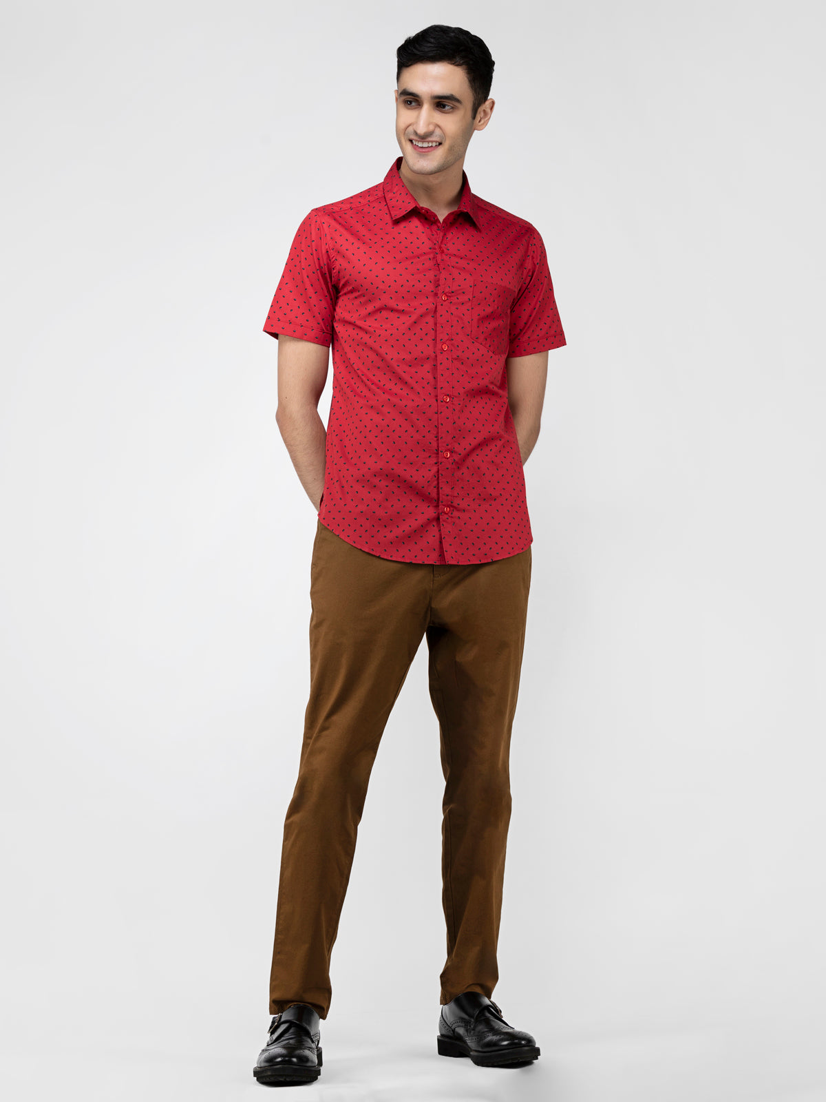 Lazy panda black doted printed red shirt