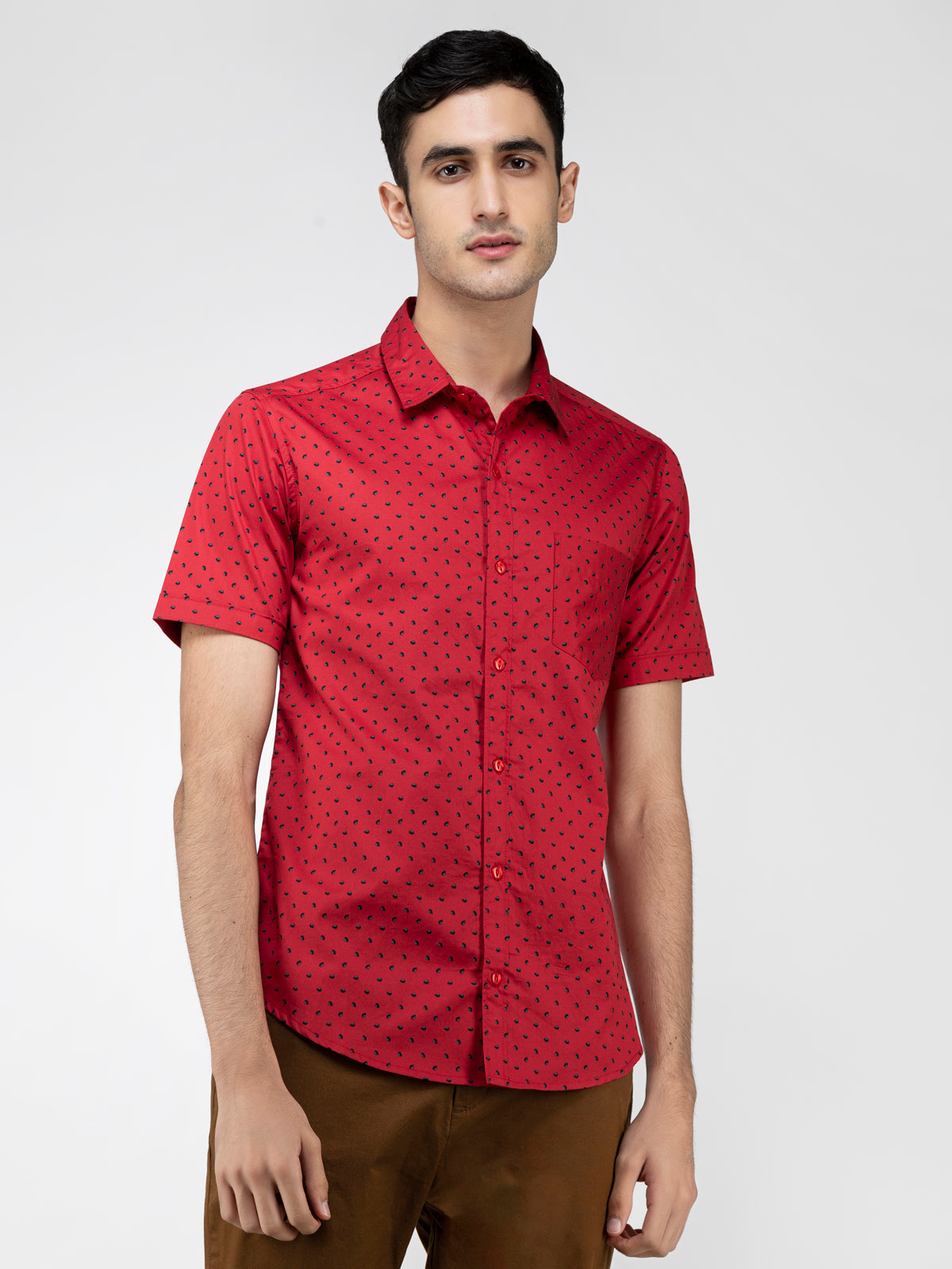 Lazy panda black doted printed red shirt