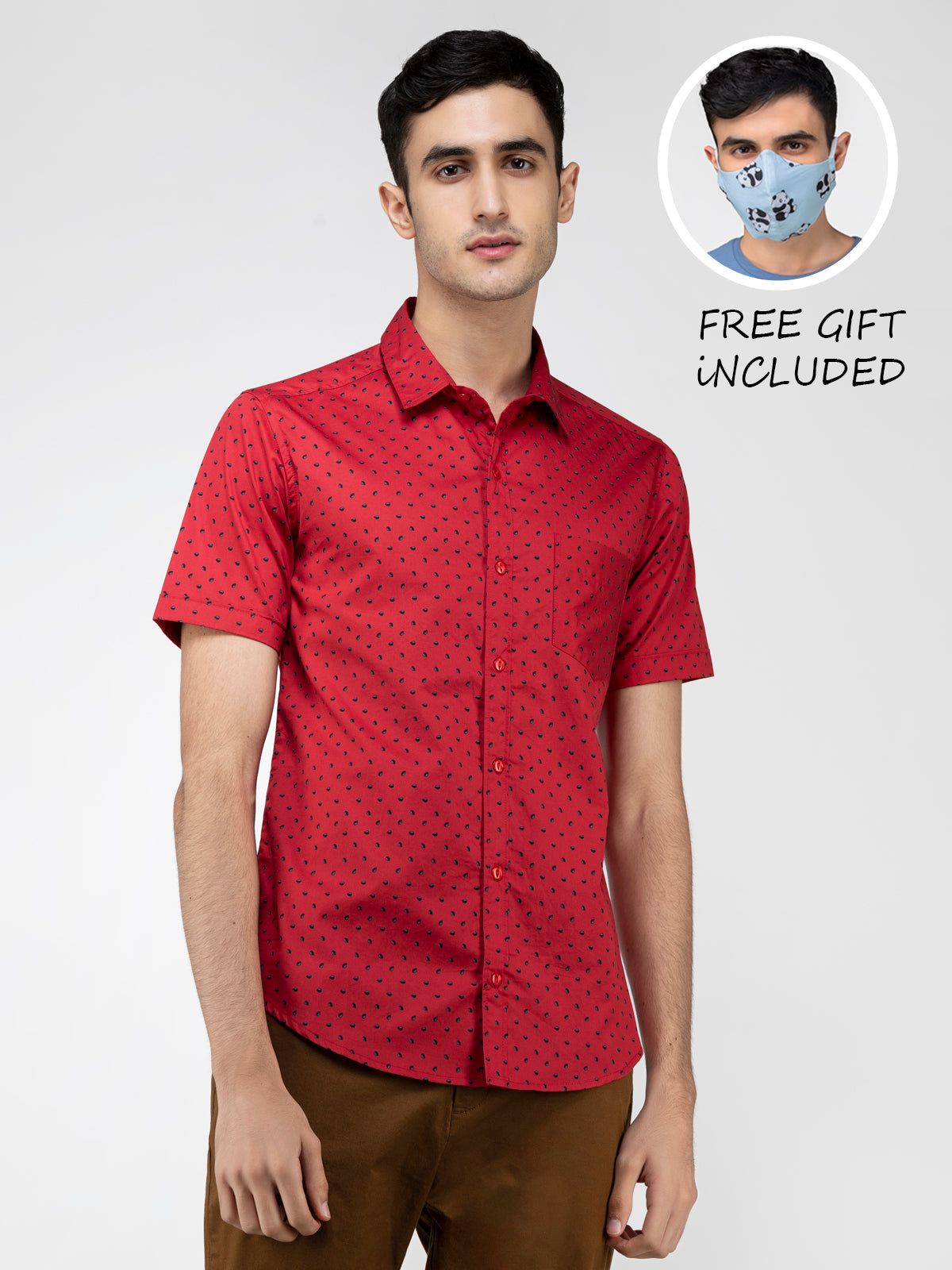Lazy panda black doted printed red shirt