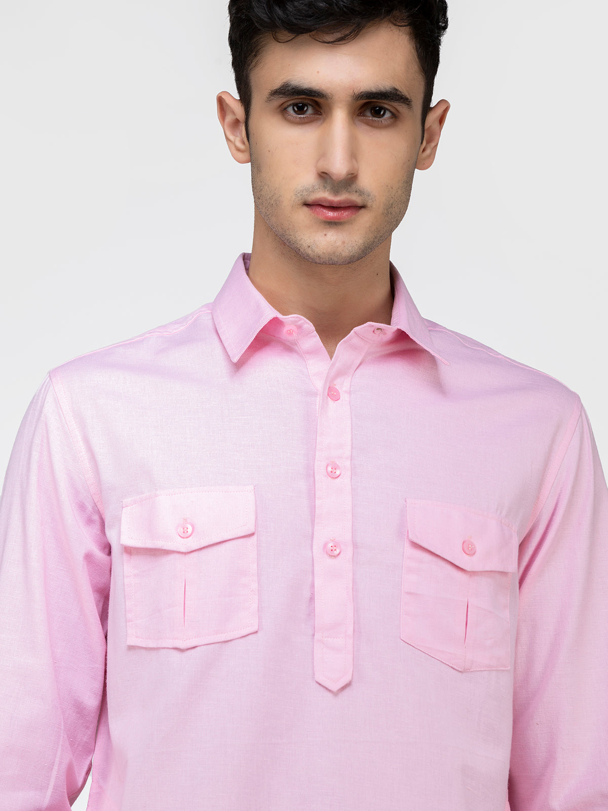 Lazy panda pink linen kurta