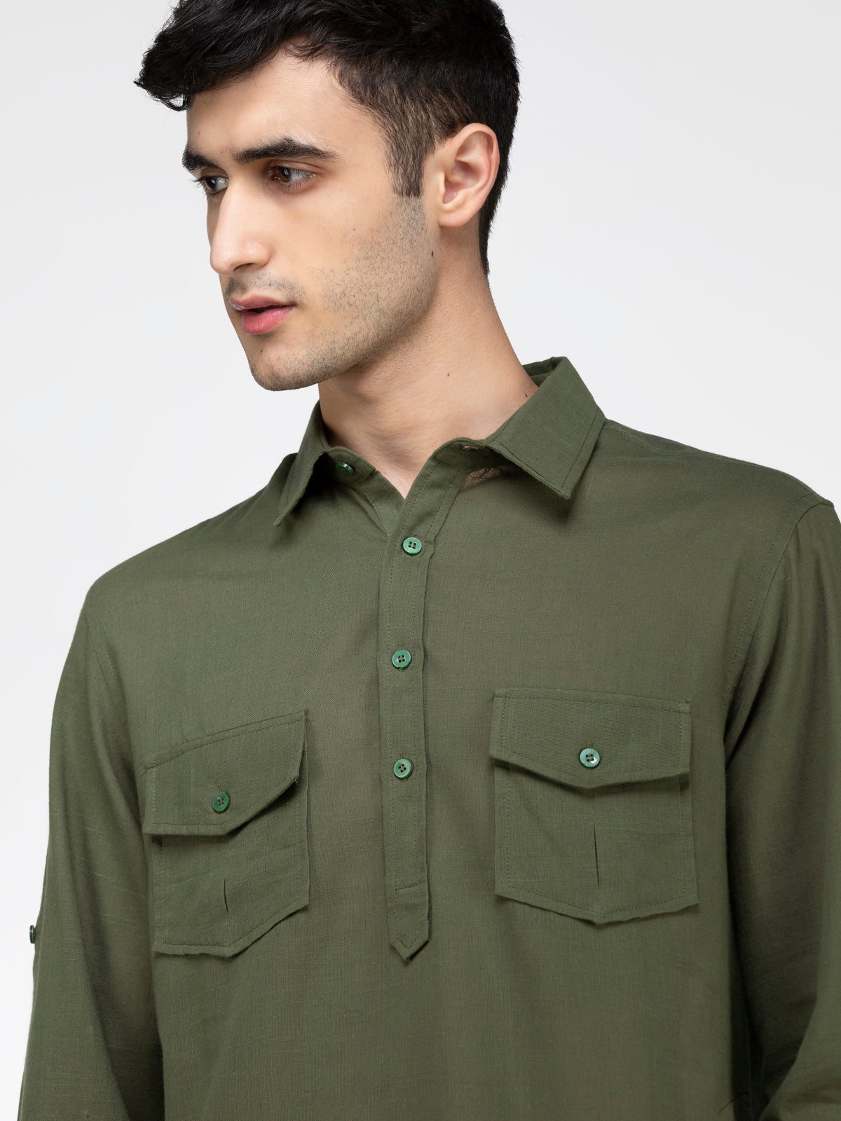 Lazy panda olive green cotton kurta