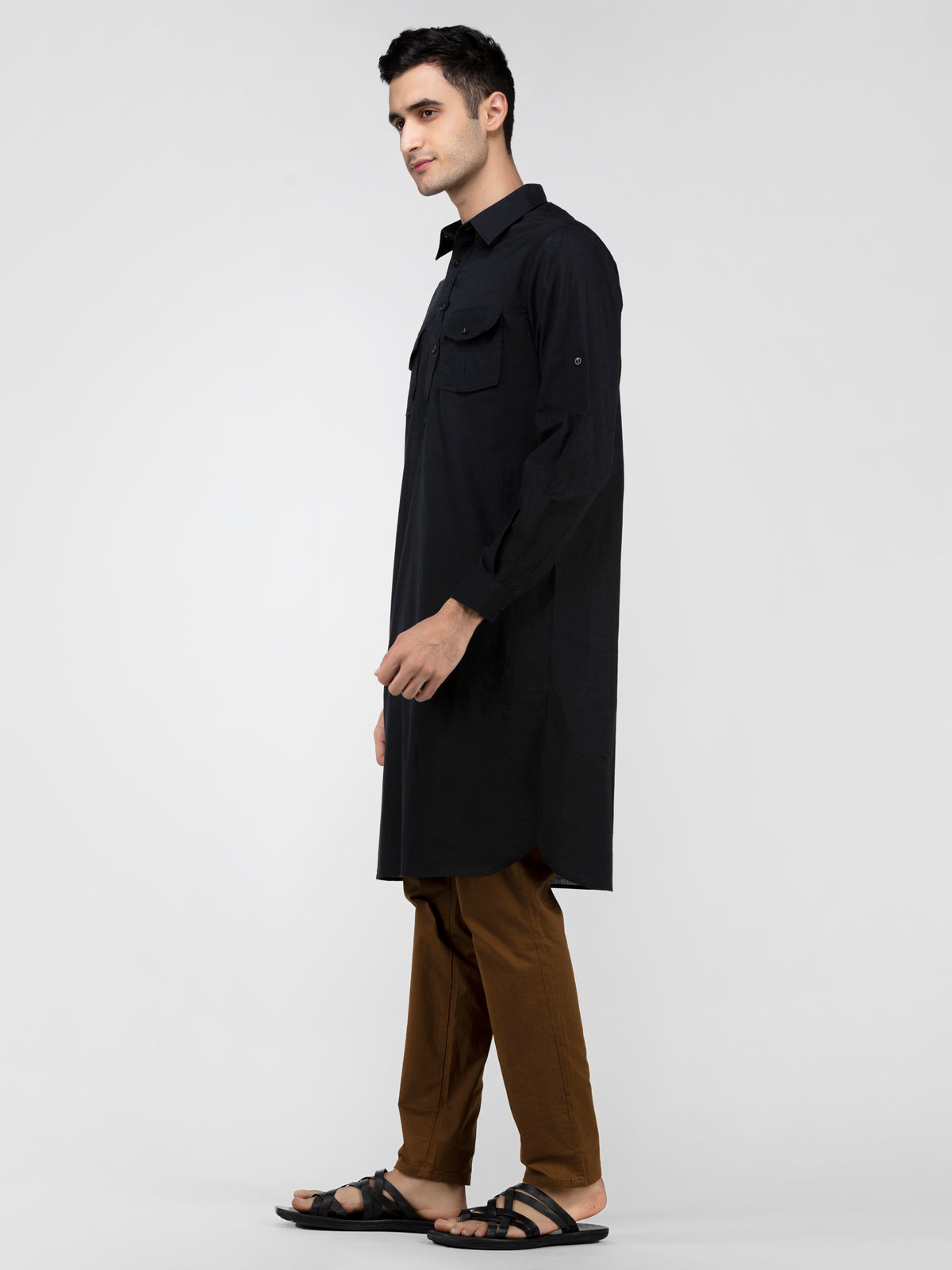Lazy panda black cotton kurta