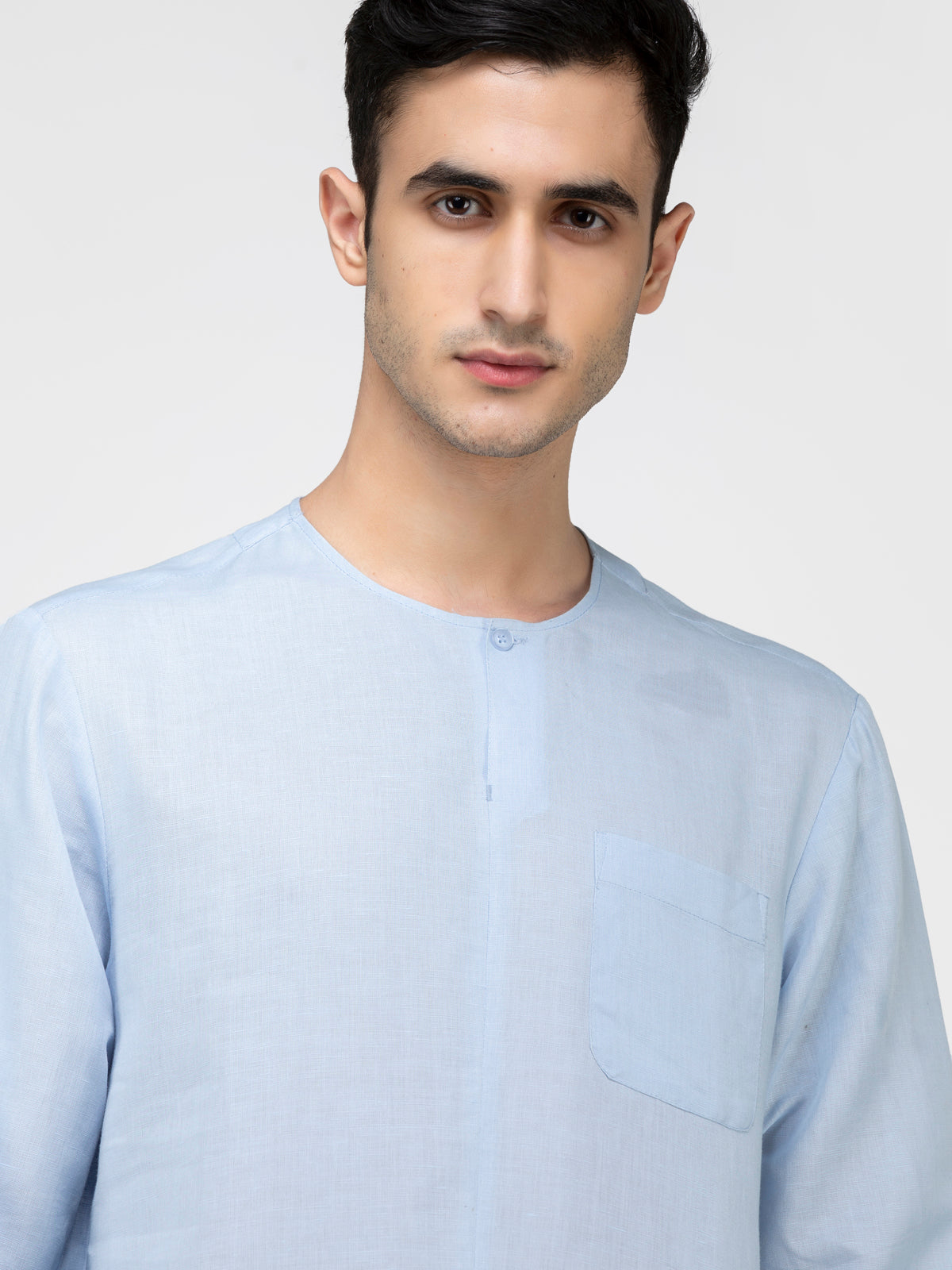 Lazy panda sky blue linen kurta