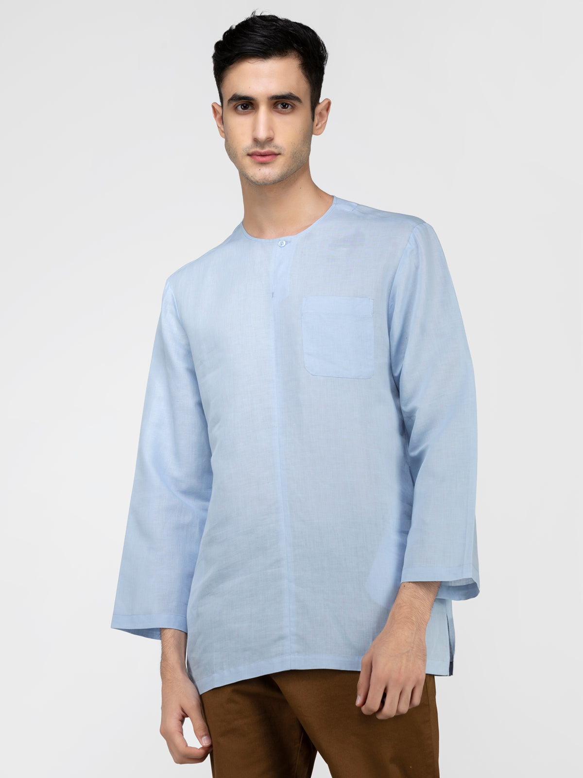 Lazy panda sky blue linen kurta