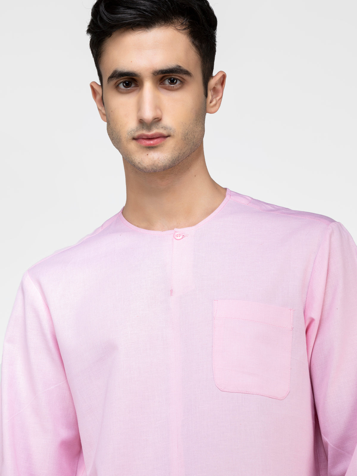 Lazy panda pink linen kurta