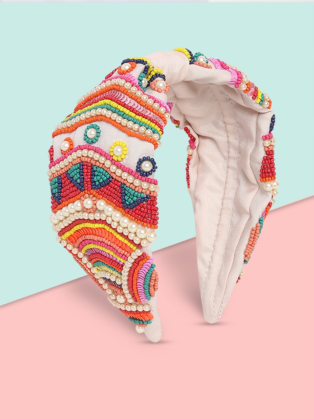 Blueberry multi beads and pearls hand embellished satin knot hairband