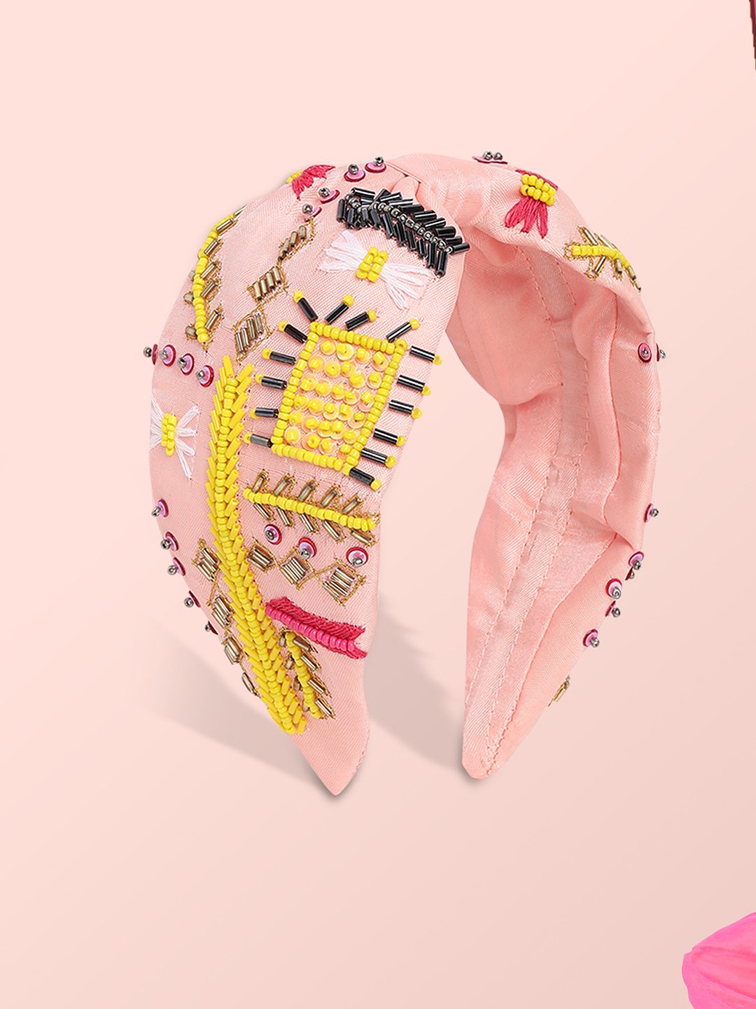 Blueberry multi beads hand embellished satin knot hair band