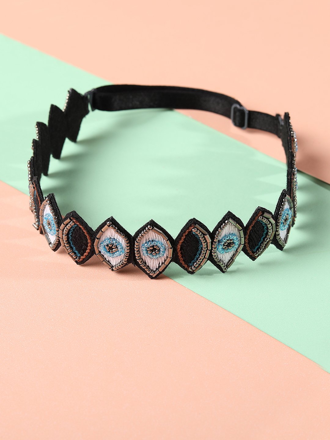 Blueberry Evil Eye embroidery hairband