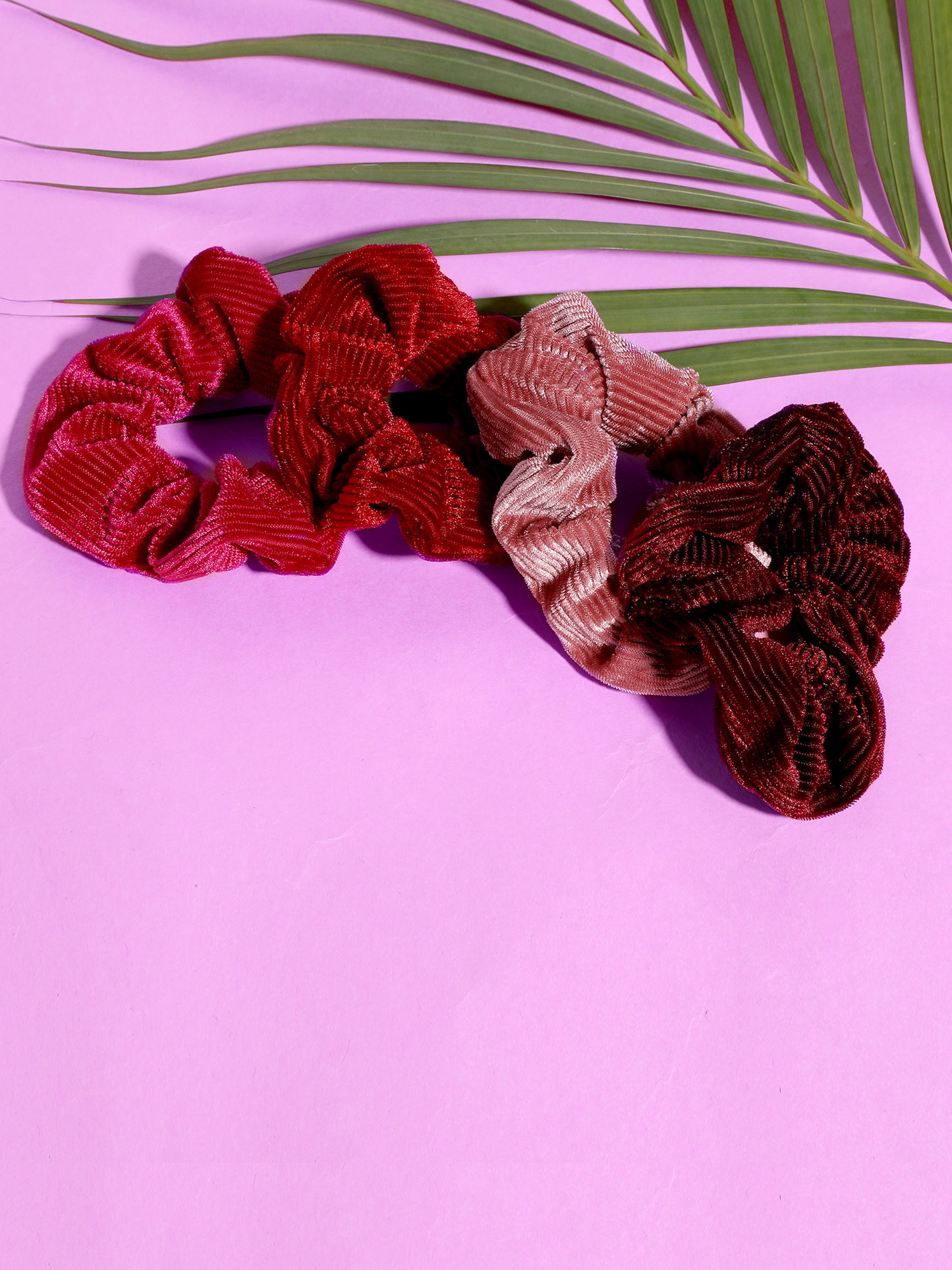 Blueberry set of 4 multi color stripe velvet scrunchies