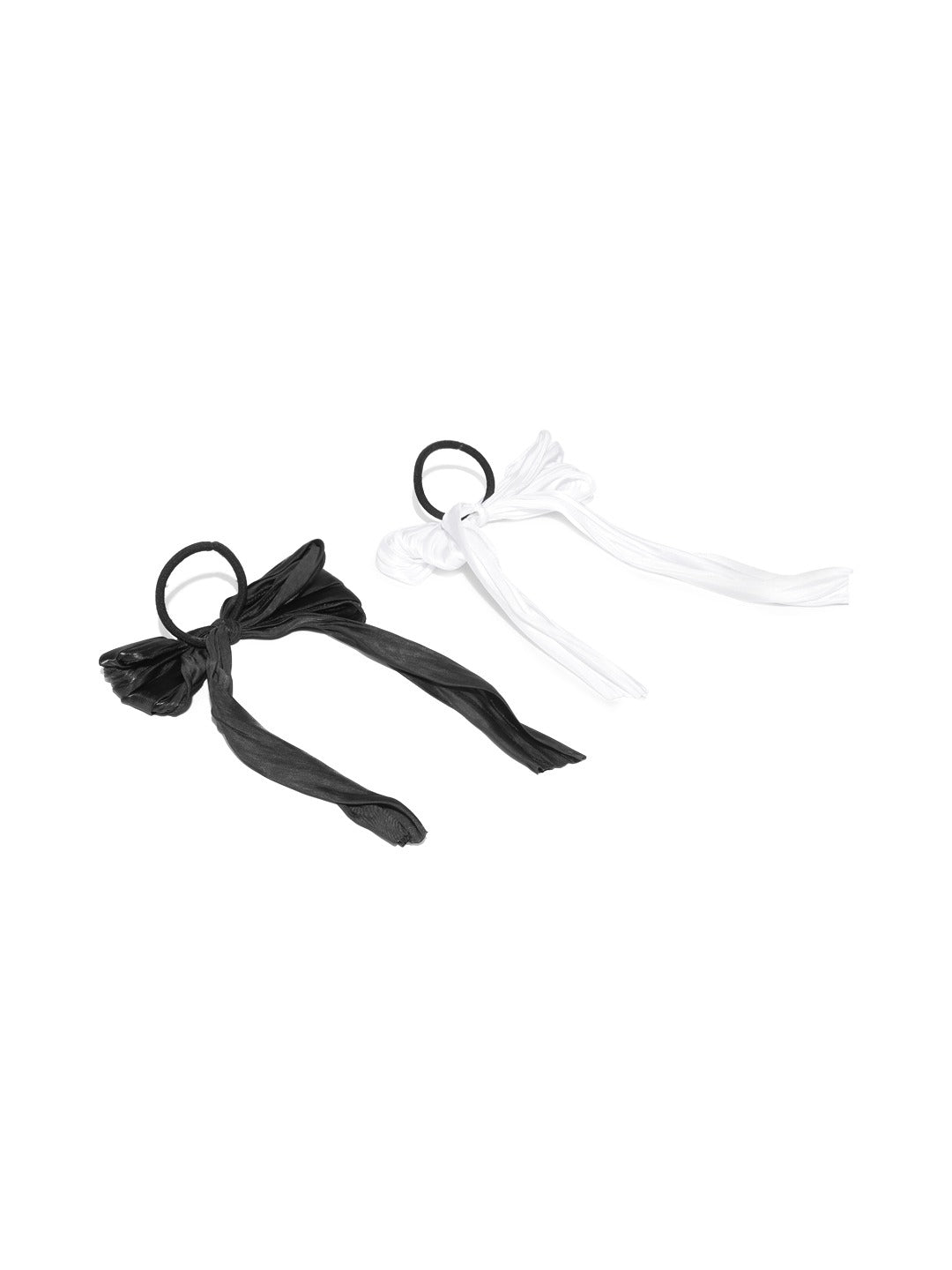 Blueberry set of 2 black and white satin knoted scrunchies