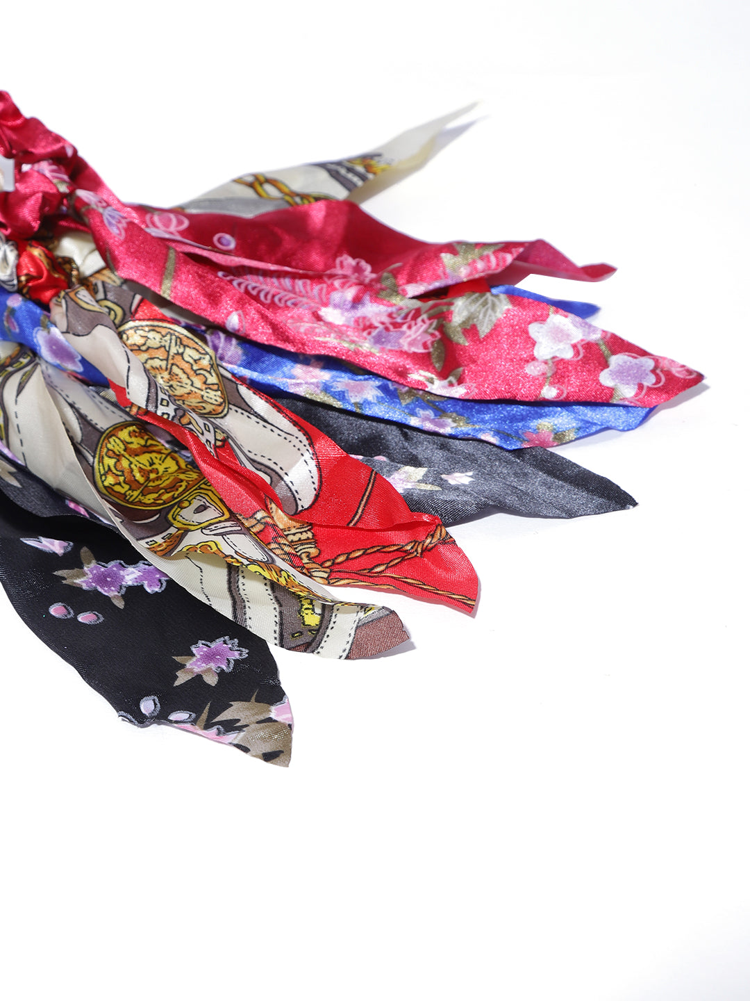 Blueberry set of 5 multi printed satin rufle scrunchies