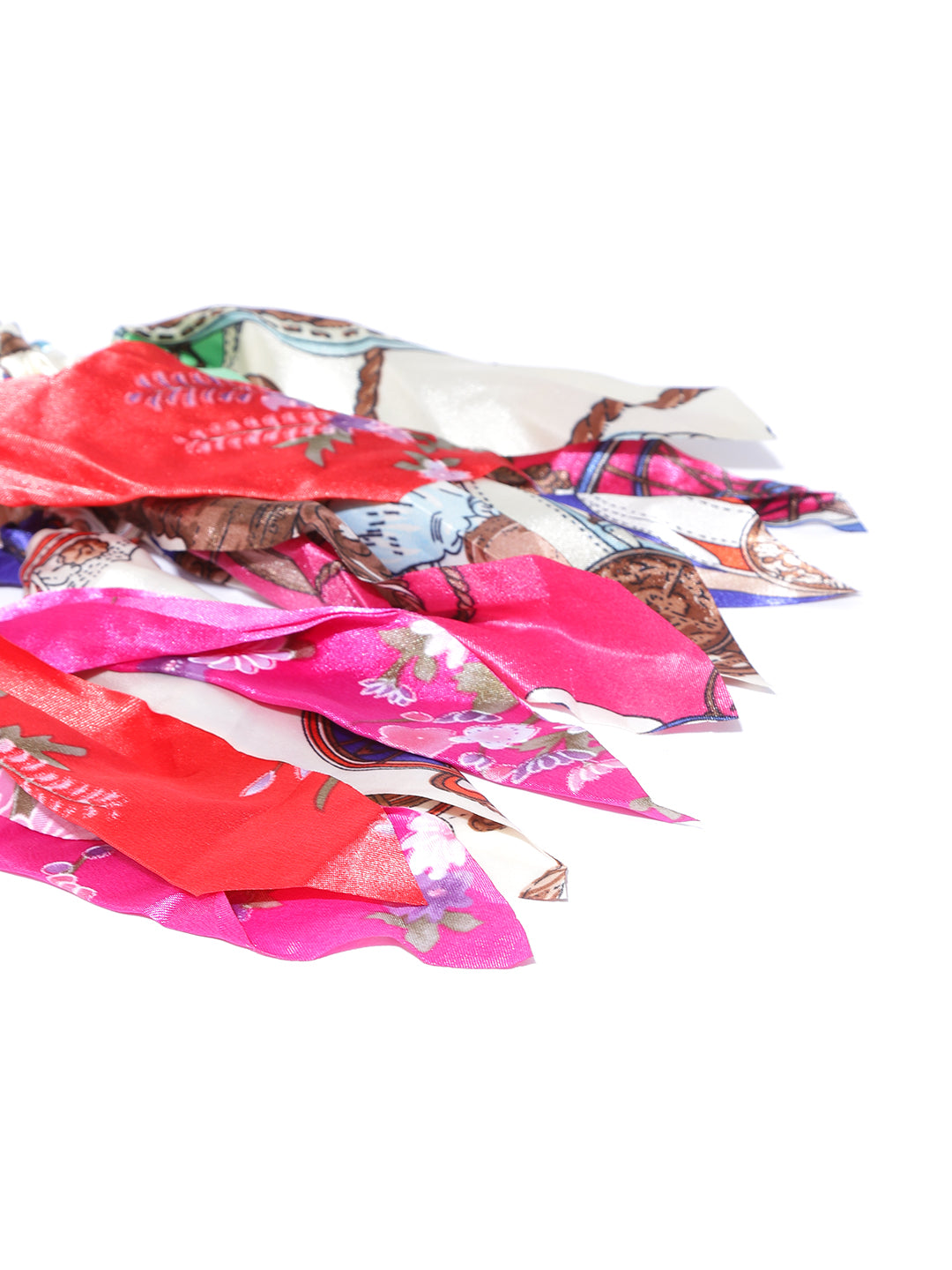 Blueberry set of 5 multi printed satin rufle scrunchies