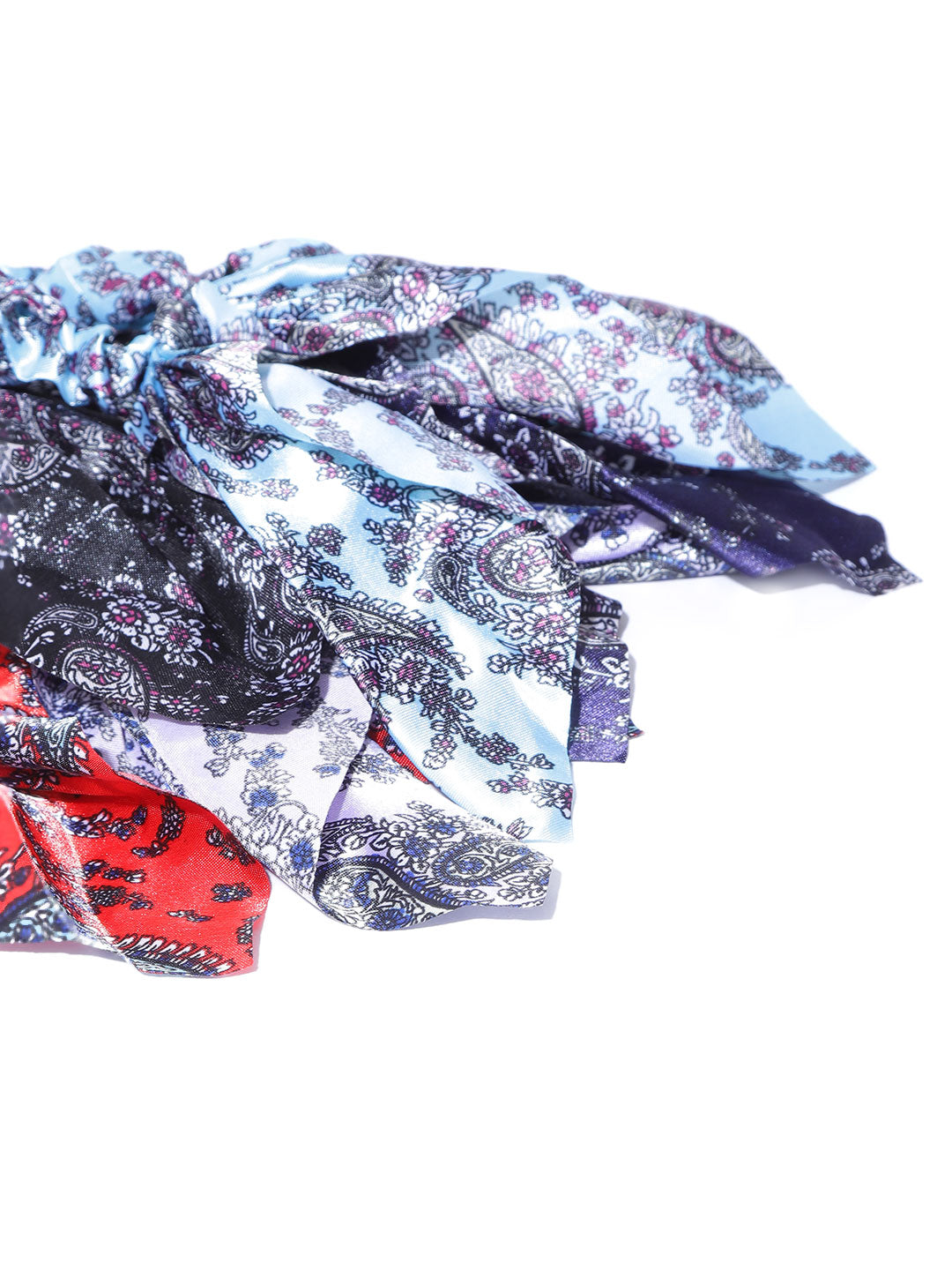 Blueberry set of 5 multi printed satin rufle scrunchies