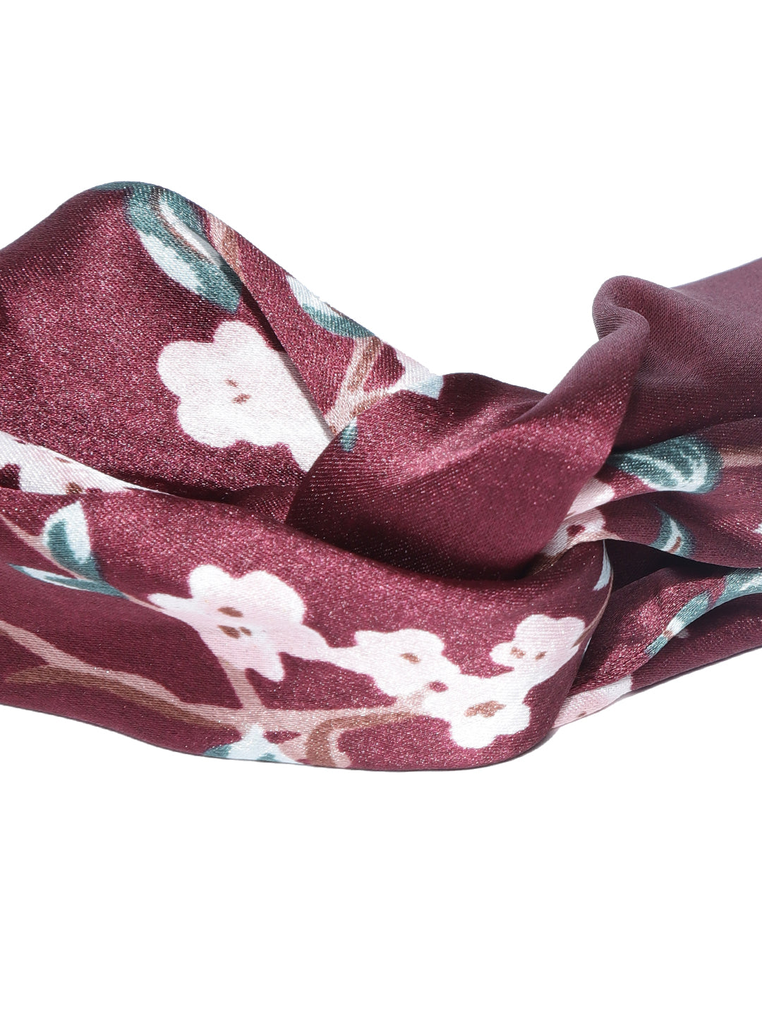 Blueberry brown satin headwrap with multi coloured printed