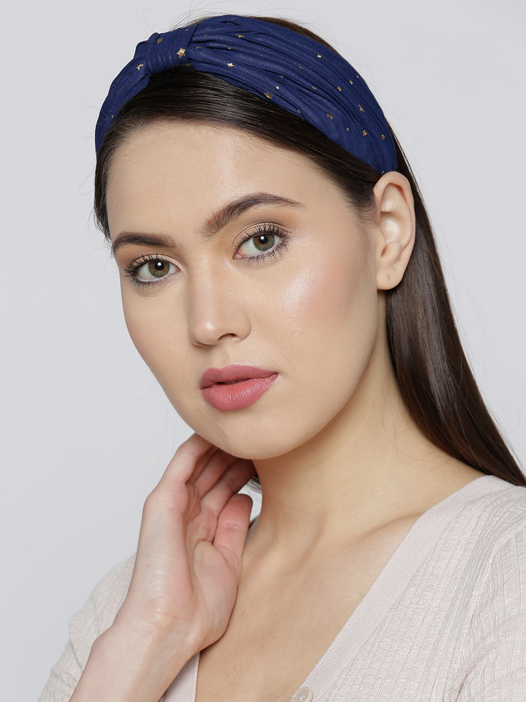Blueberry golden star printed blue hair band