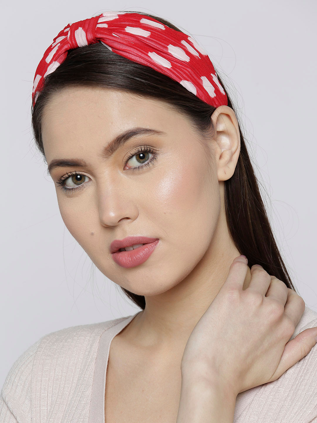 Blueberry white dotted printed red hair band
