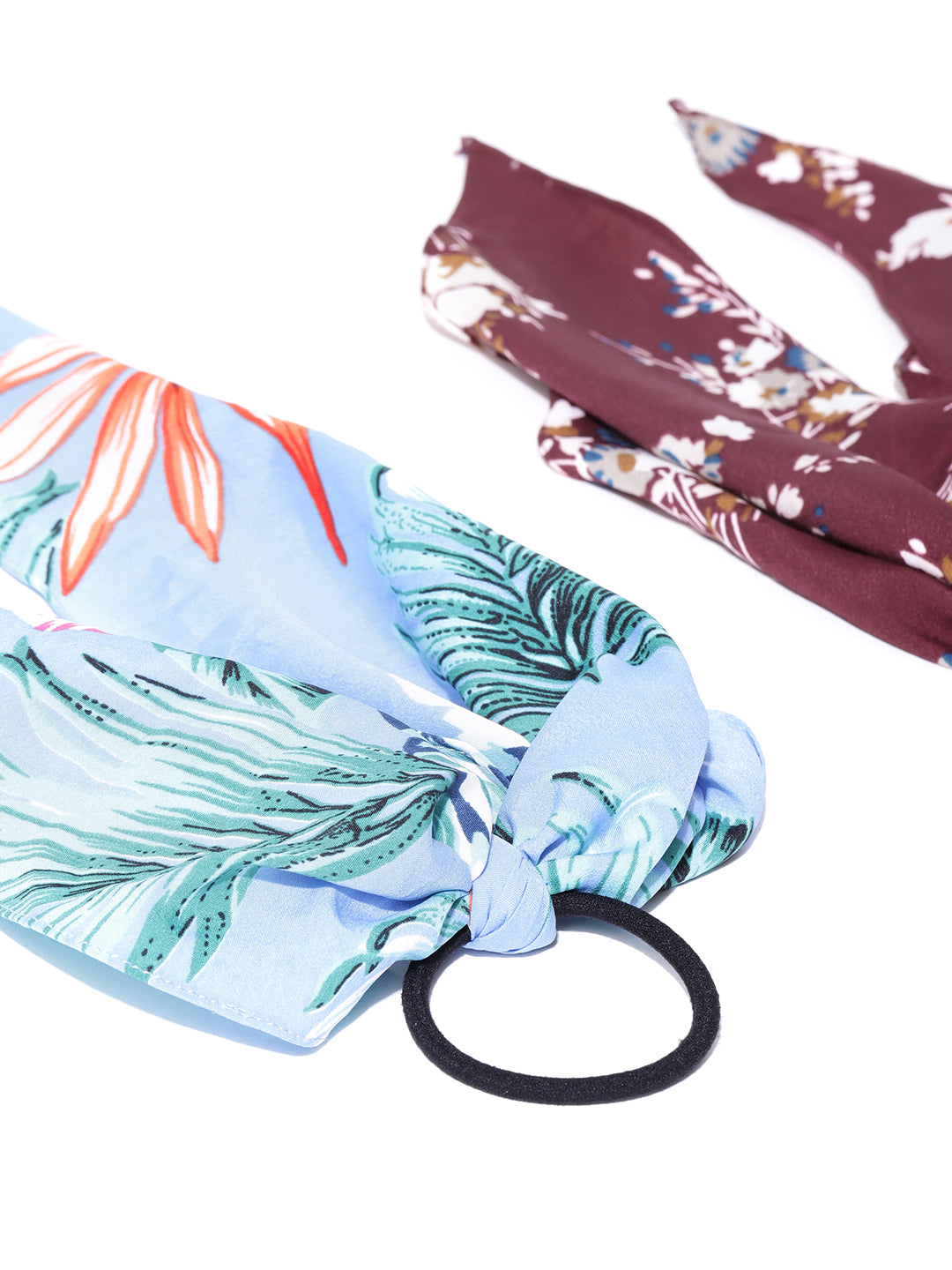 Blueberry set of 2 blue and brown multi colour print ponytail holder