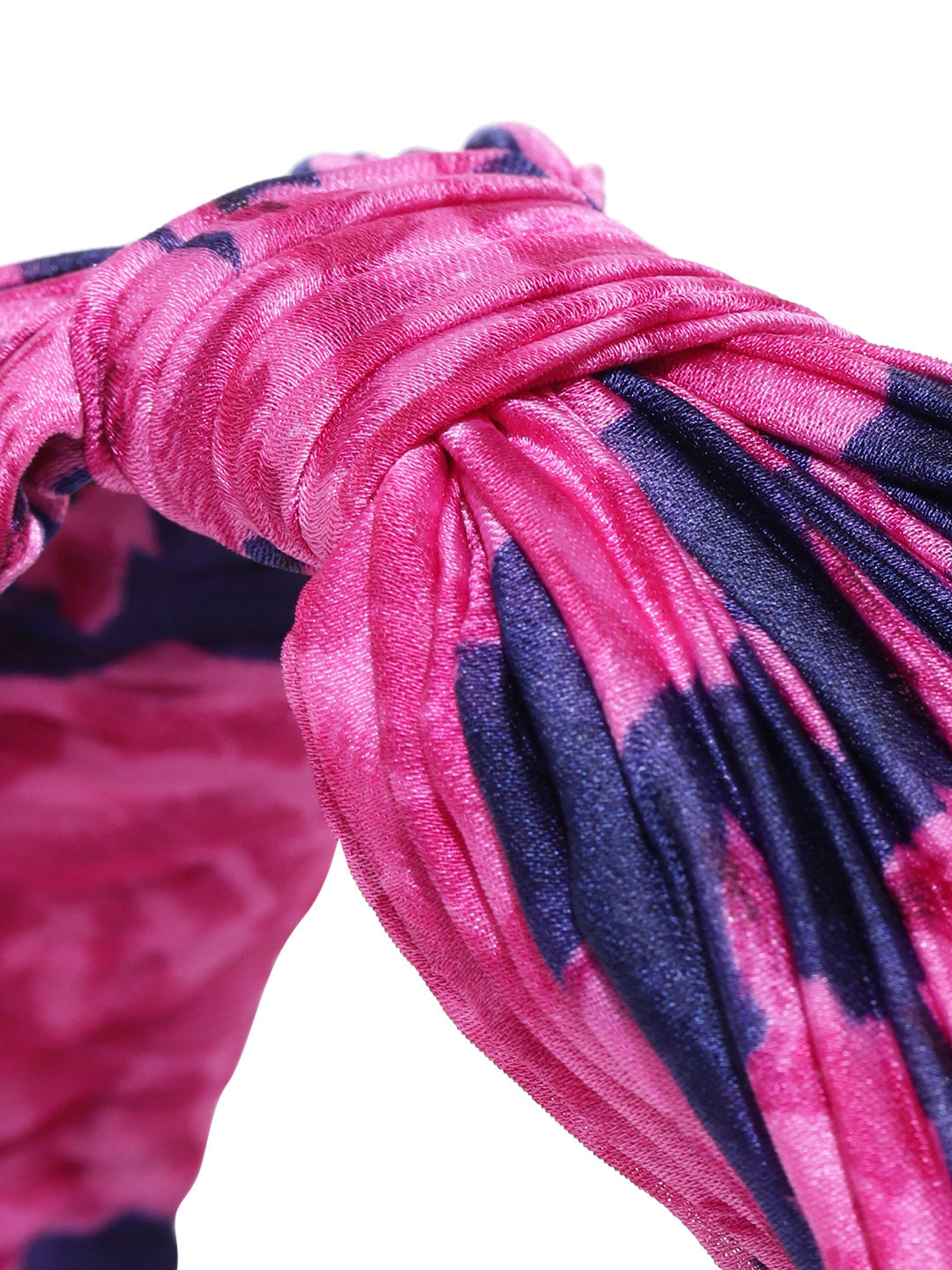 Blueberry pink and blue printed knot detailing pleated hairband
