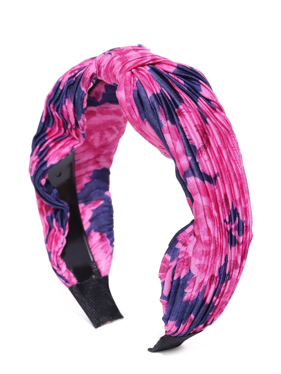 Blueberry pink and blue printed knot detailing pleated hairband