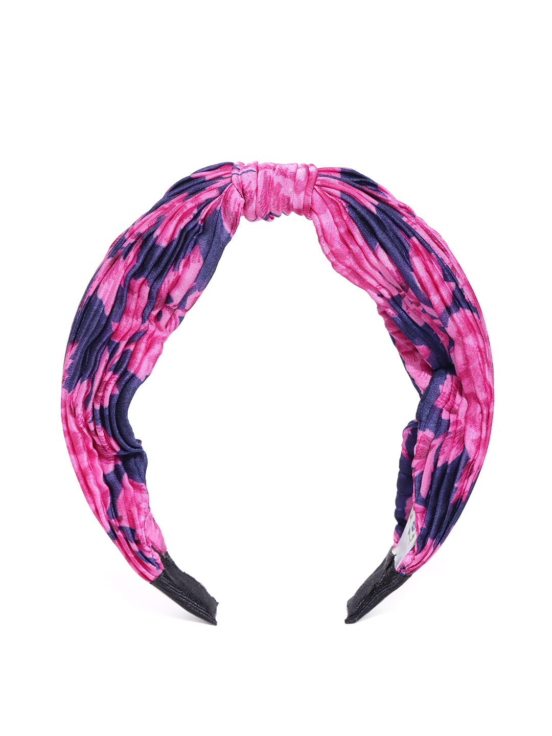 Blueberry pink and blue printed knot detailing pleated hairband