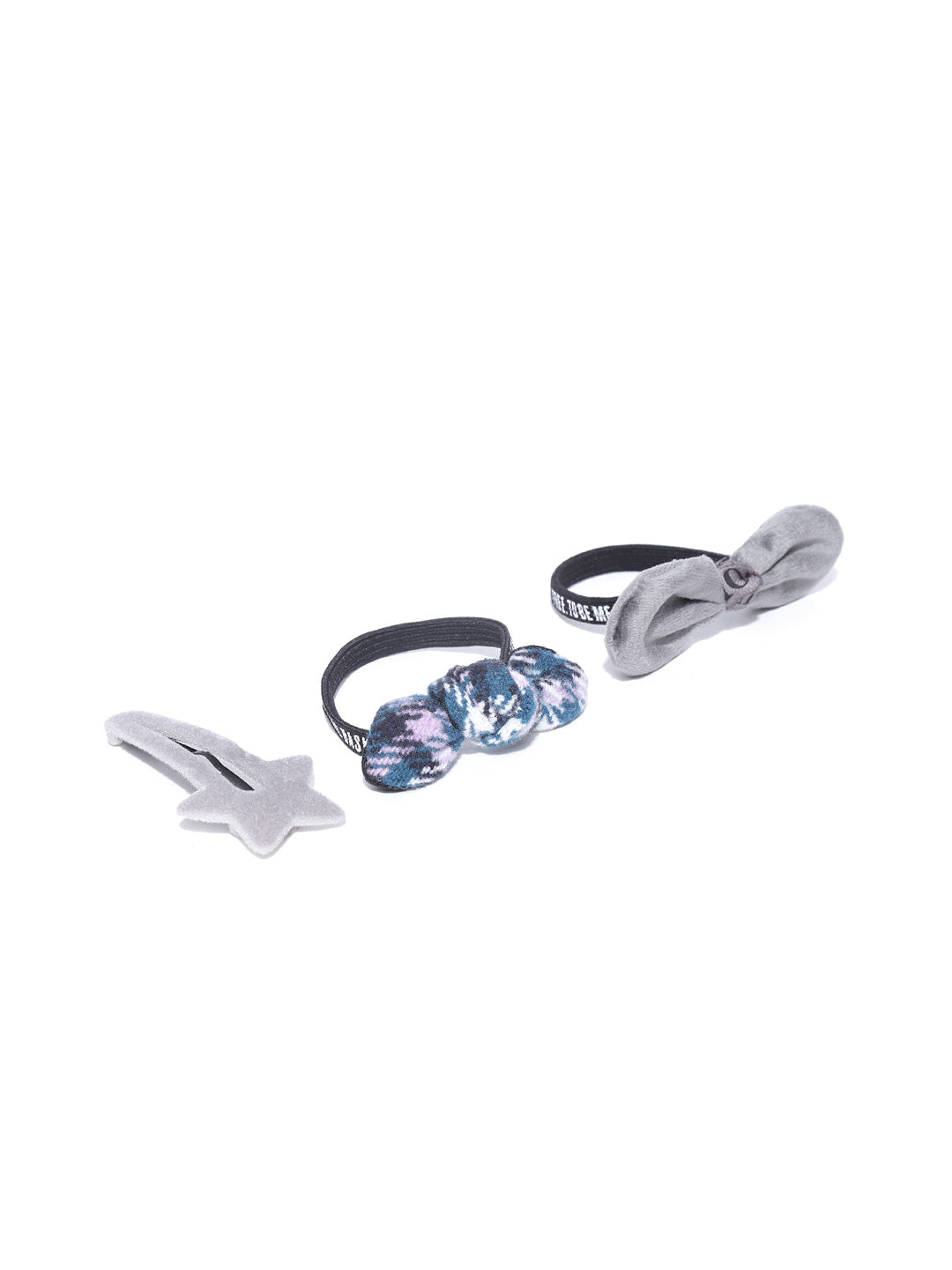 Blueberry set of 2 multi colour knot detailing scrunchie with grey hair clip