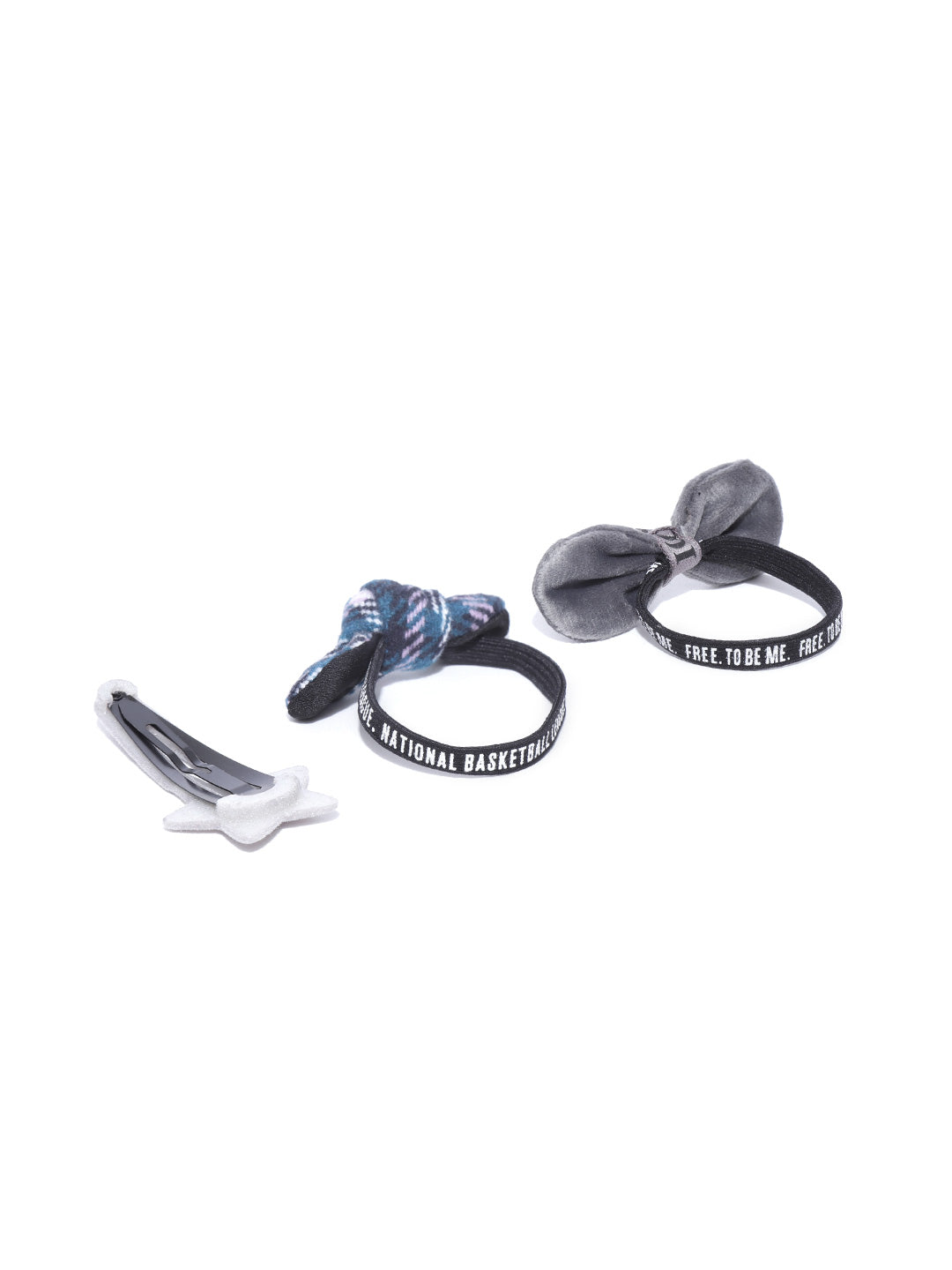 Blueberry set of 2 multi colour knot detailing scrunchie with grey hair clip