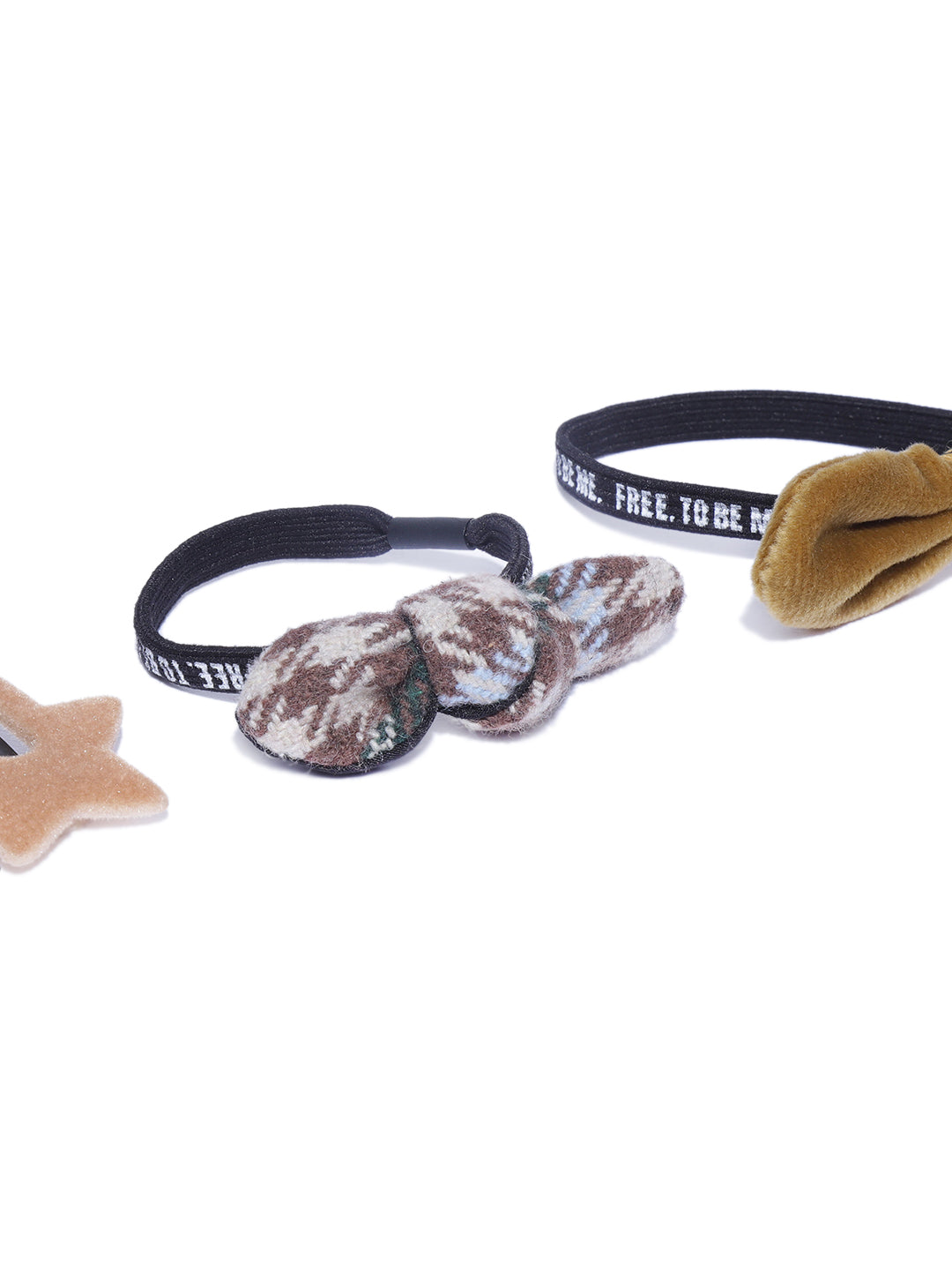 Blueberry set of 2 multi colour knot detailing scrunchie with tan hair clip