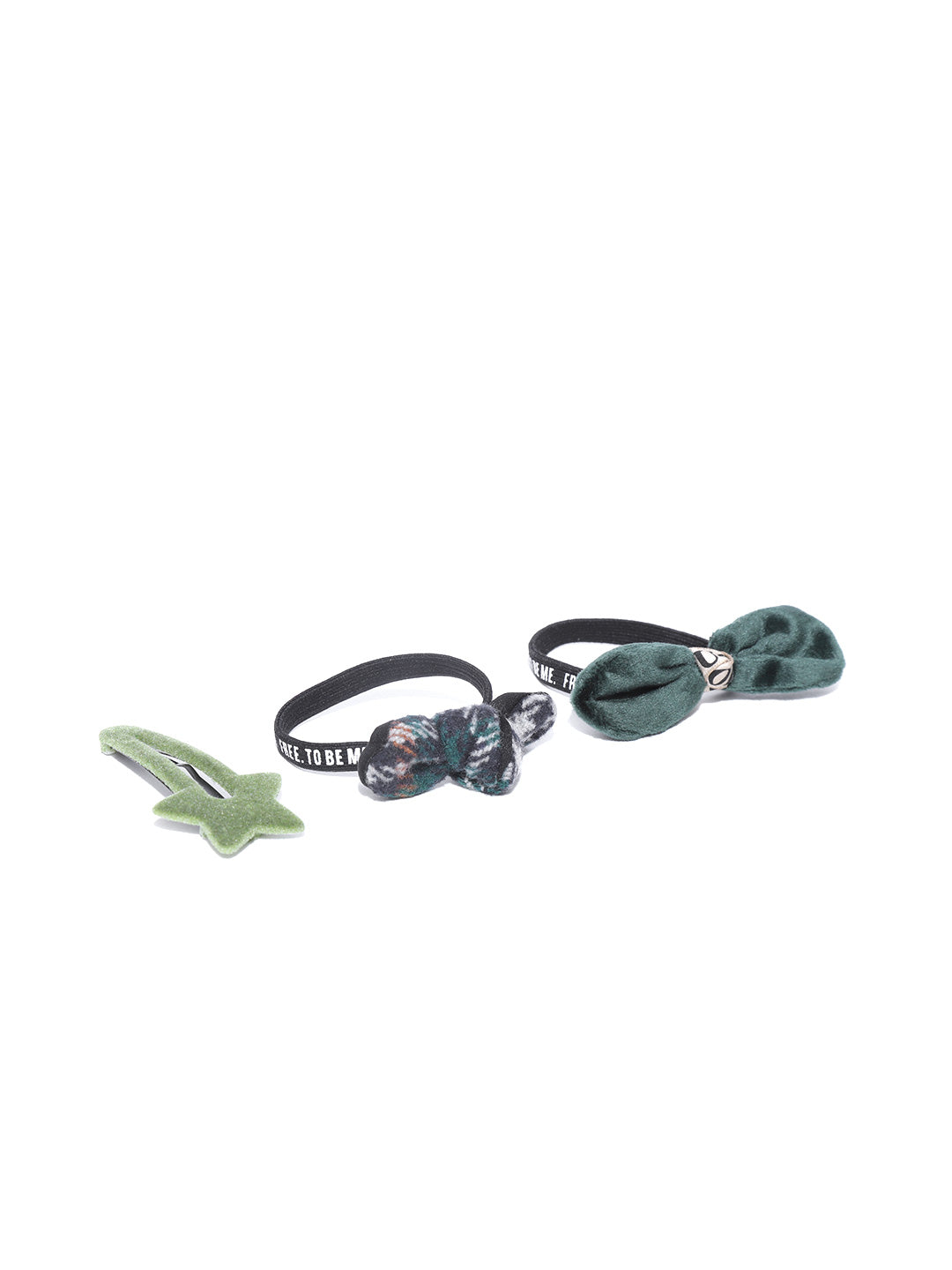 Blueberry set of 2 multi colour knot detailing scrunchie with green hair clip