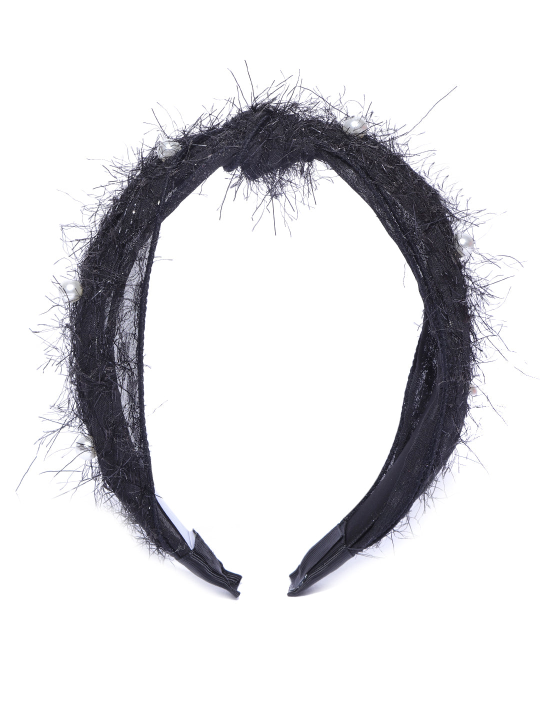 Blueberry black fur and white pearl detailing hairband