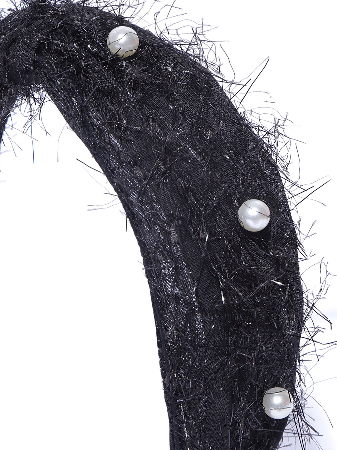 Blueberry black fur and white pearl detailing hairband