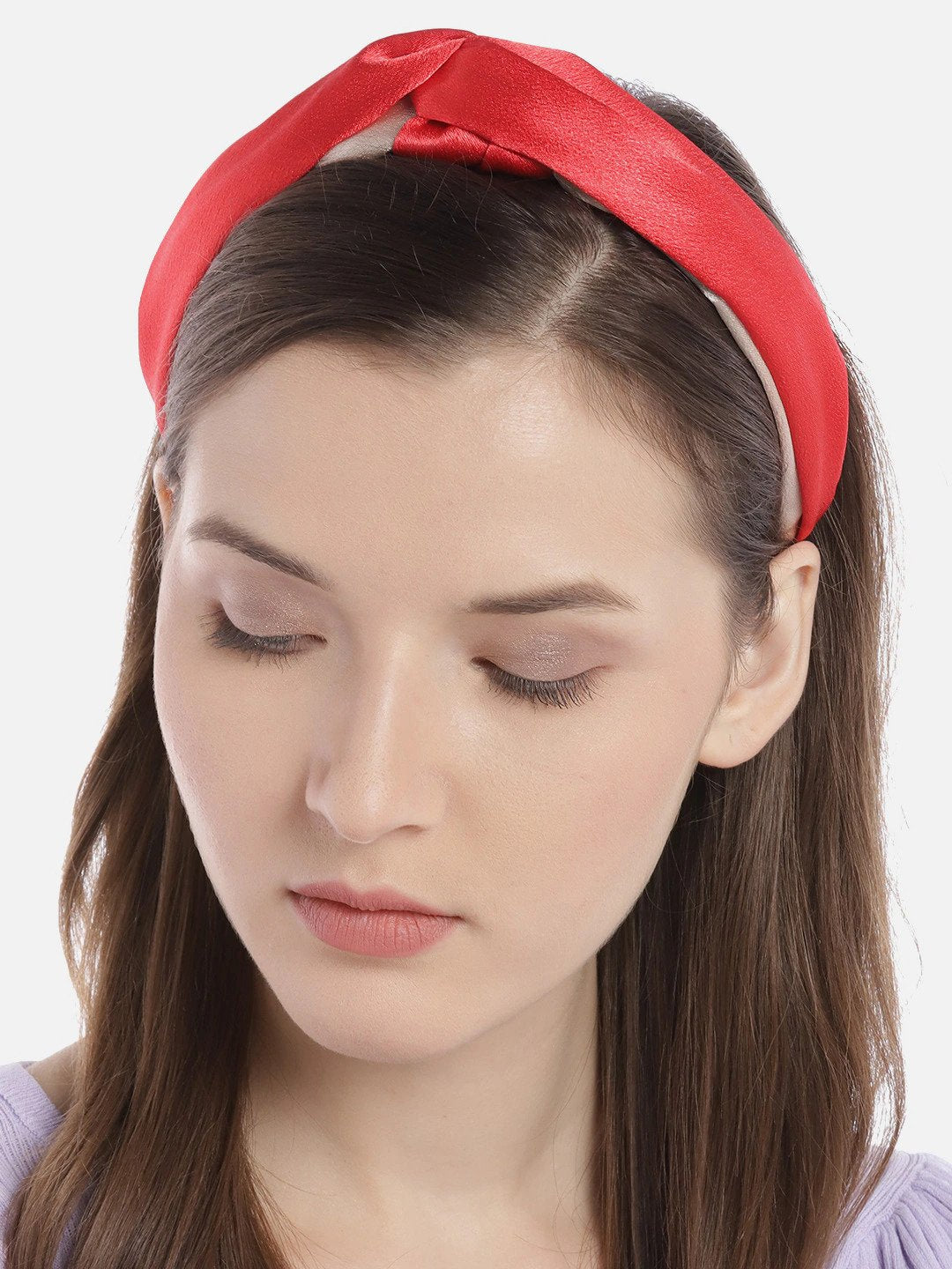 Blueberry red and beige double tone knot hairband