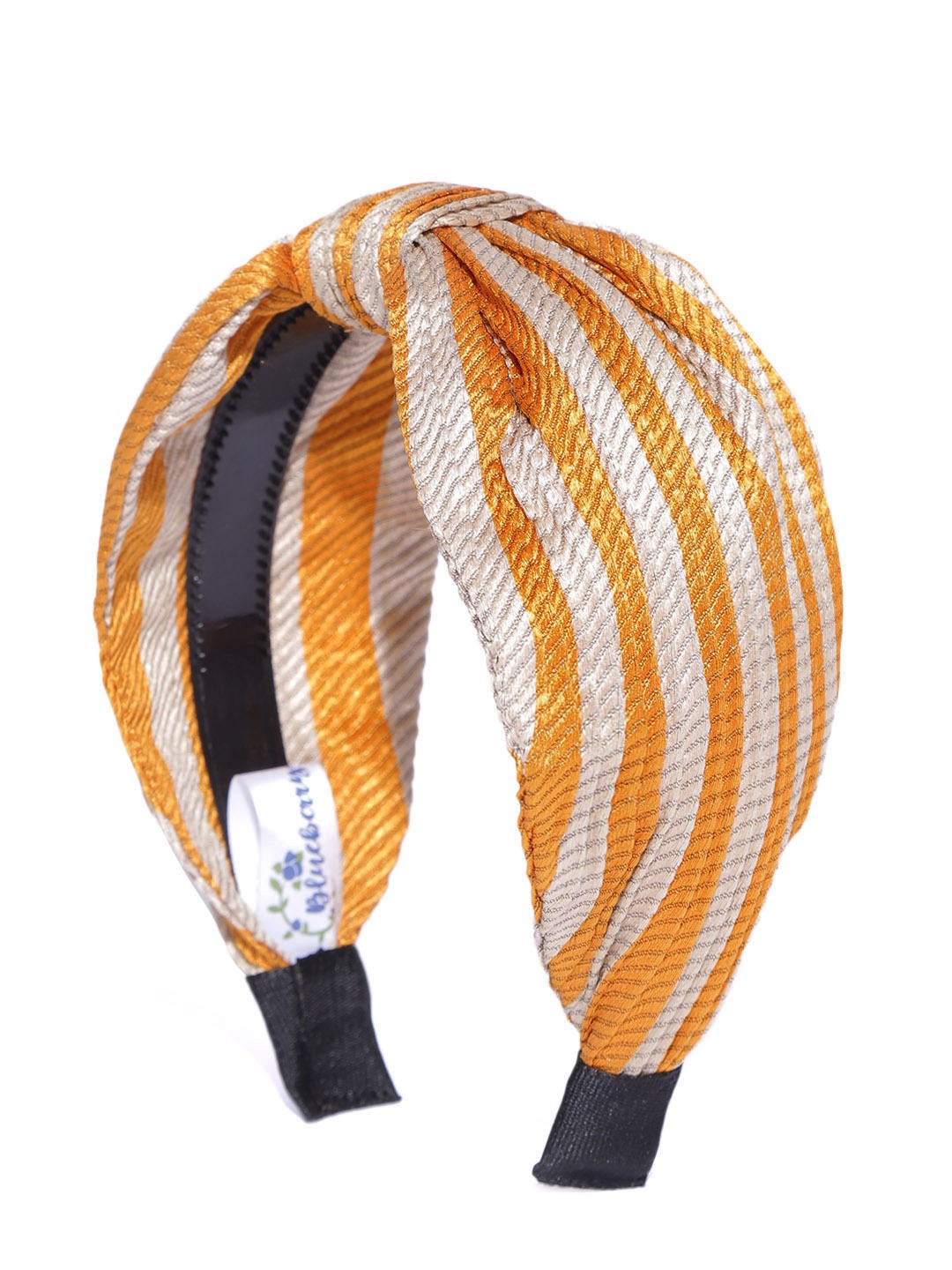 Blueberry Mustard & beige stripe pleated knot hairband