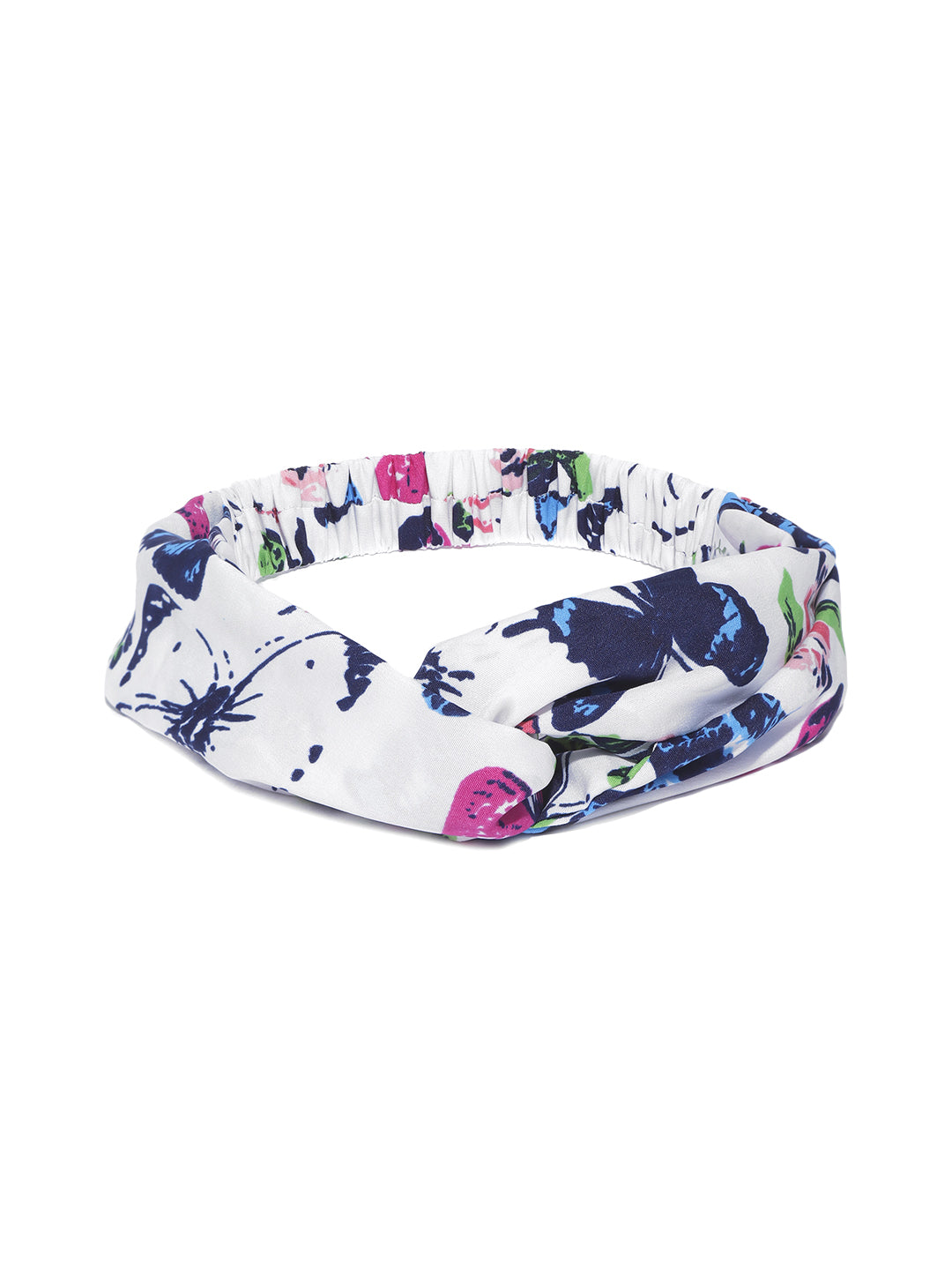 Blueberry multi floral printed white knot hairband