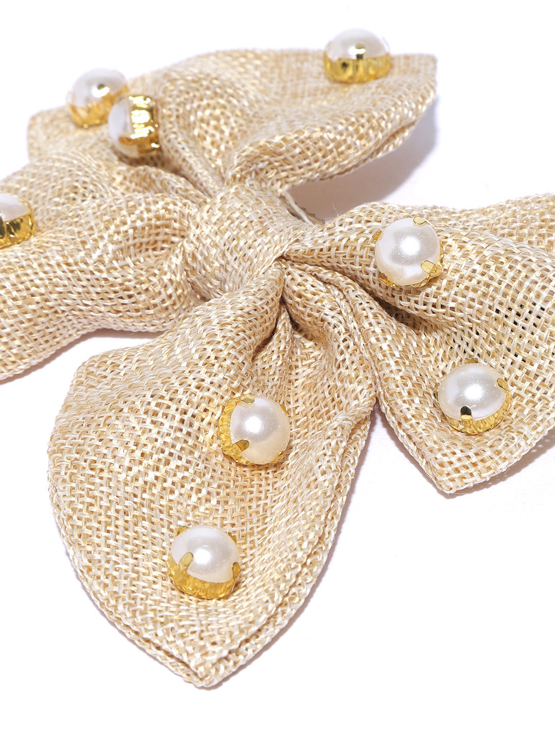 Blueberry beige jute pearl Embellishment hair bow clip