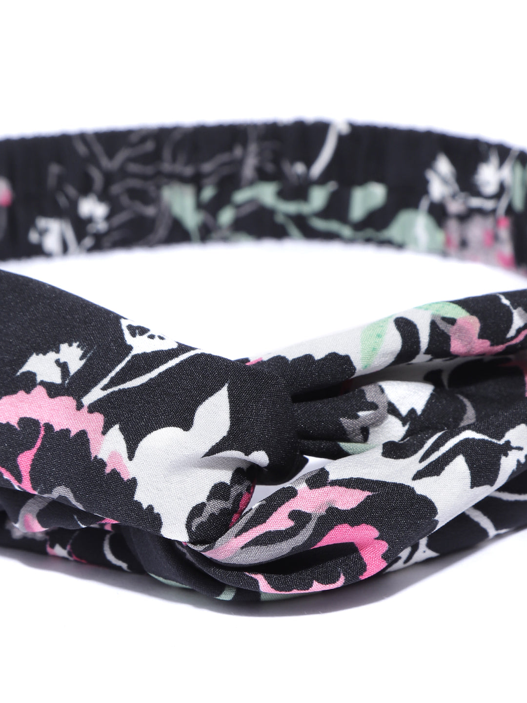 Blueberry multi floral printed black knot hairband