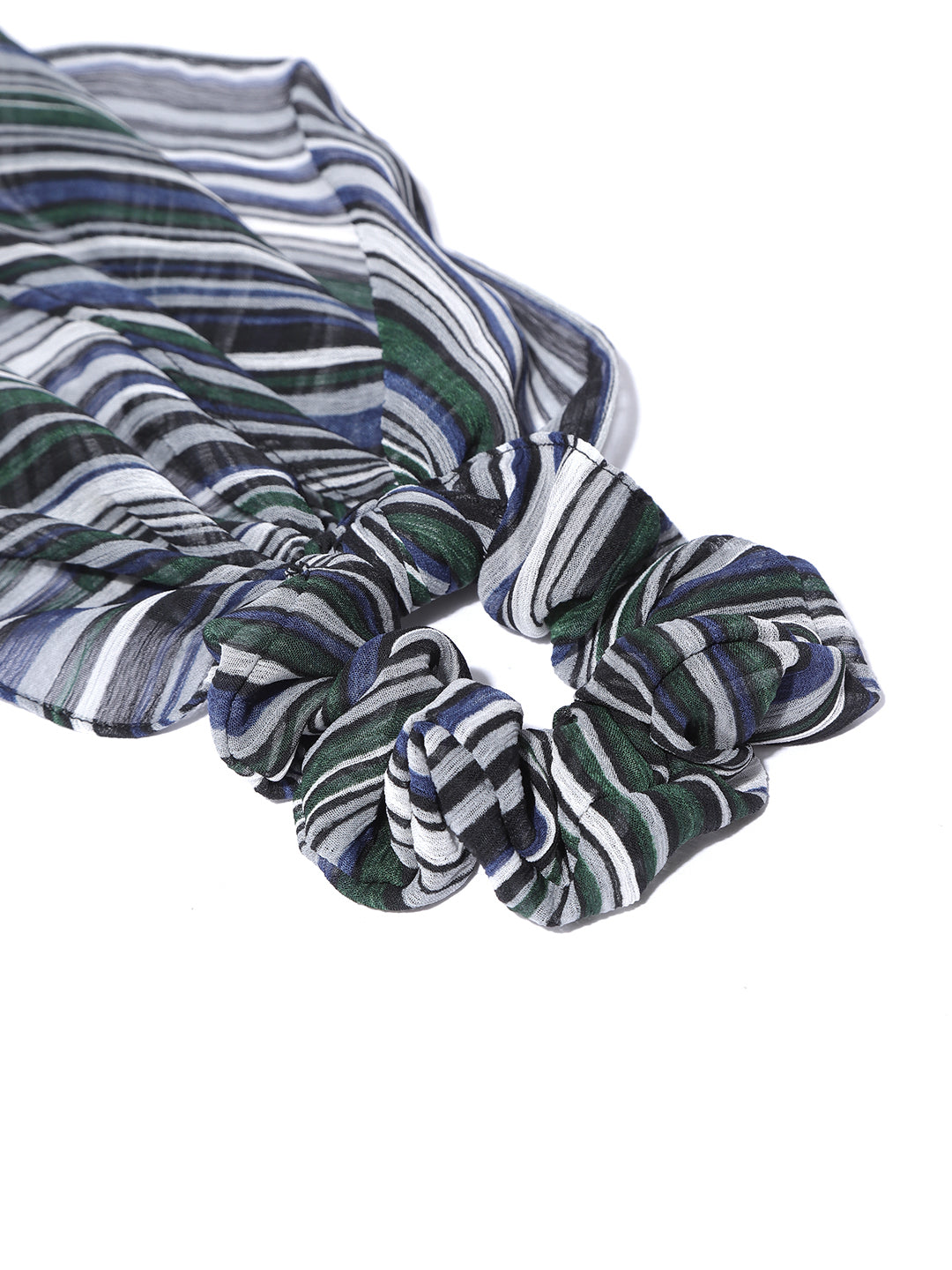 Blueberry multi stripe printed ruffle scrunchie