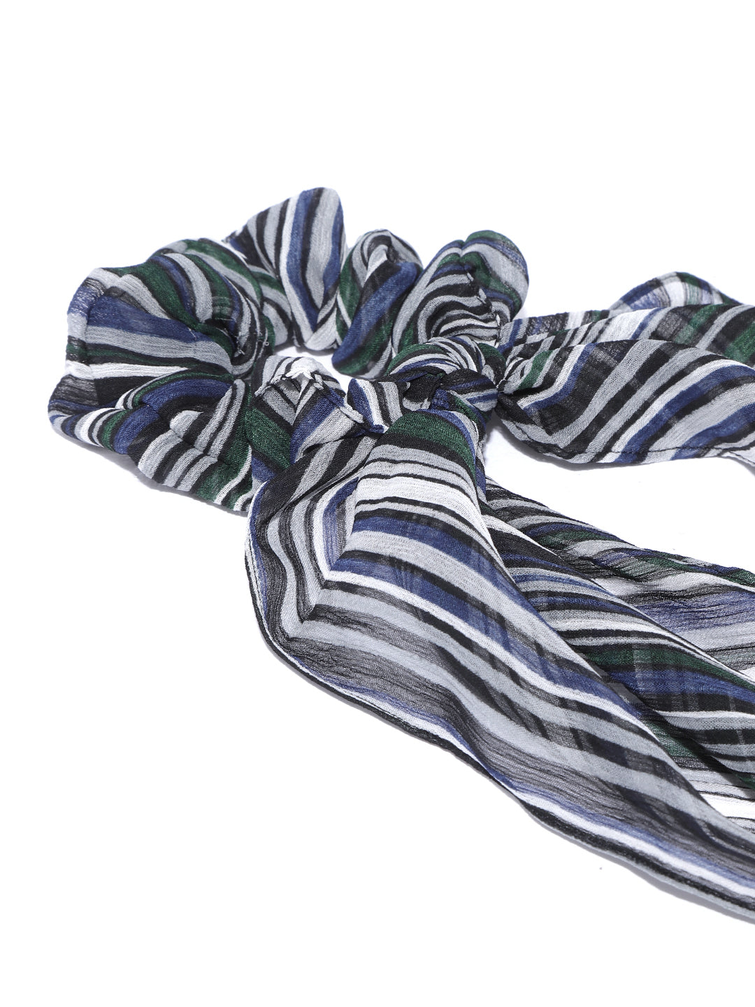 Blueberry multi stripe printed ruffle scrunchie