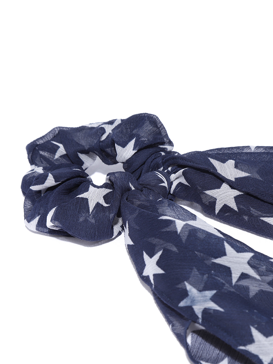 Blueberry white star printed navy blue ruffle scrunchie