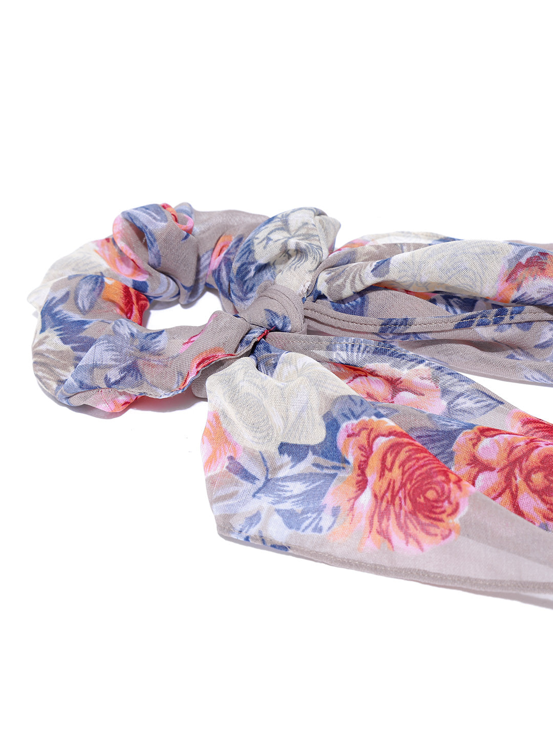 Blueberry multi floral printed ruffle scrunchie