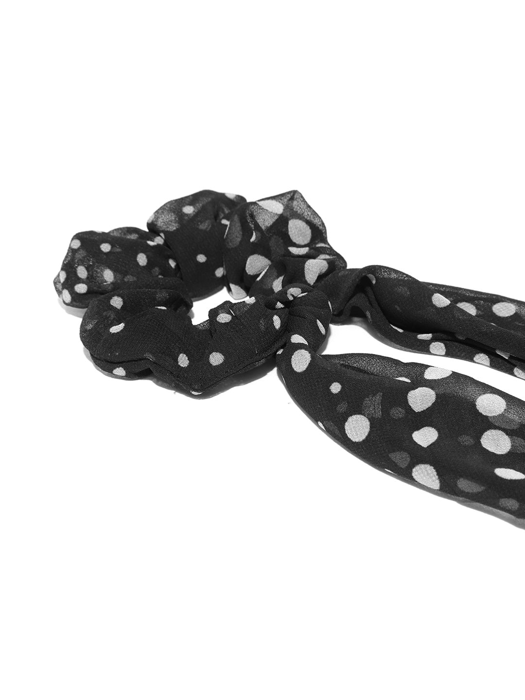 Blueberry white doted black ruffle scrunchie