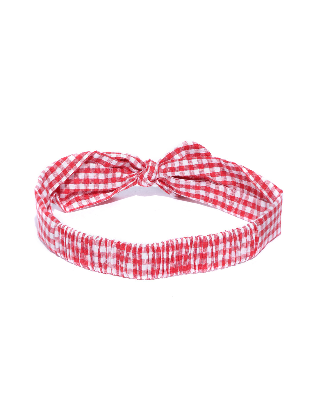 Blueberry red & white check pattern bunny knot hairband