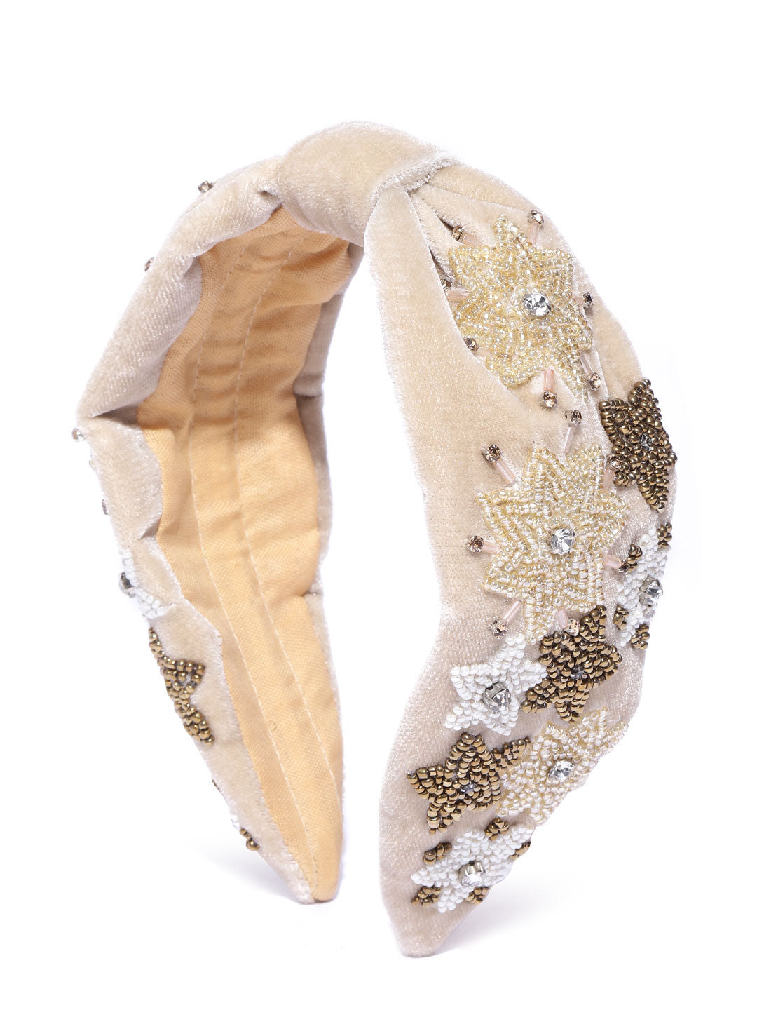 Blueberry golden velvet hand beaded and stone embellished knot hairband